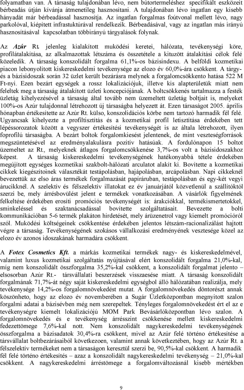 Bérbeadásával, vagy az ingatlan más irányú hasznosításával kapcsolatban többirányú tárgyalások folynak. Az Azúr Rt.