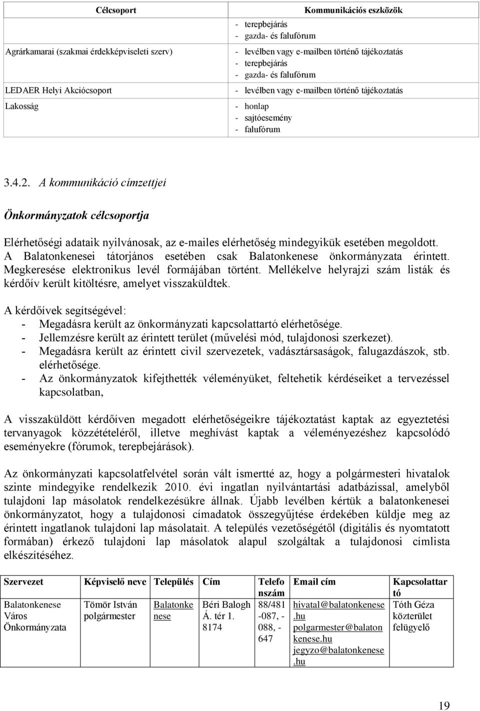 A kommunikáció címzettjei Önkormányzatok célcsoportja Elérhetőségi adataik nyilvánosak, az e-mailes elérhetőség mindegyikük esetében megoldott.