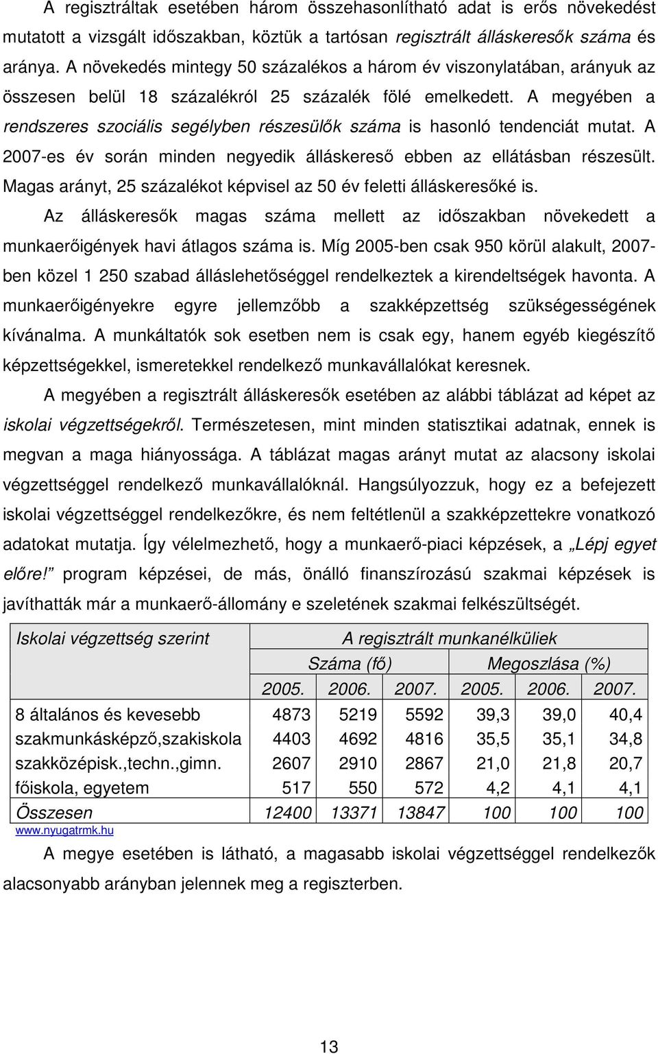 A megyében a rendszeres szociális segélyben részesülők száma is hasonló tendenciát mutat. A 2007-es év során minden negyedik álláskereső ebben az ellátásban részesült.