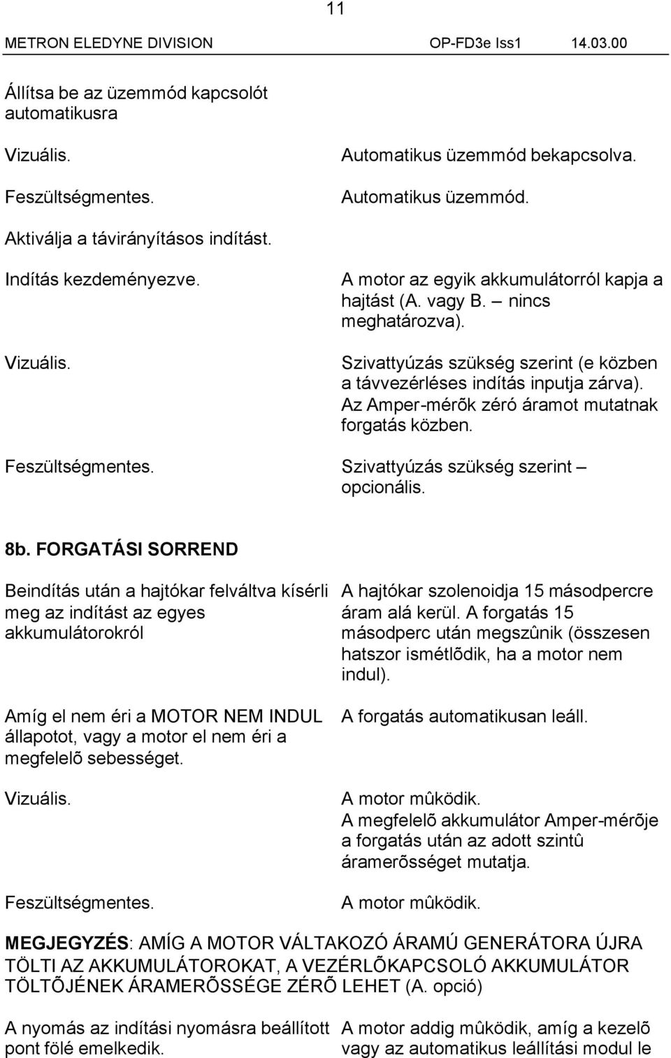 Az Amper-mérõk zéró áramot mutatnak forgatás közben. Feszültségmentes. Szivattyúzás szükség szerint opcionális. 8b.