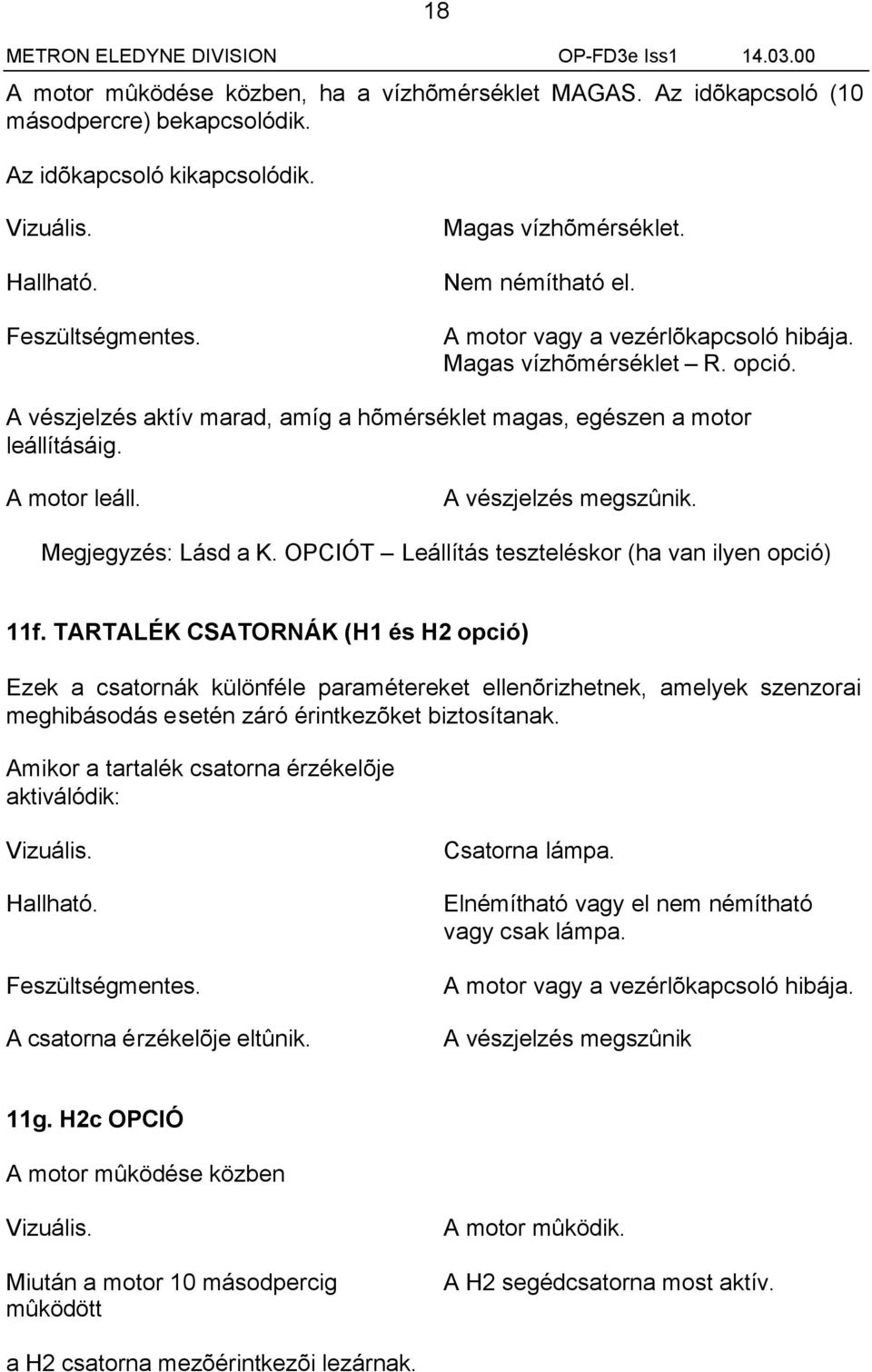 Megjegyzés: Lásd a K. OPCIÓT Leállítás teszteléskor (ha van ilyen opció) 11f.