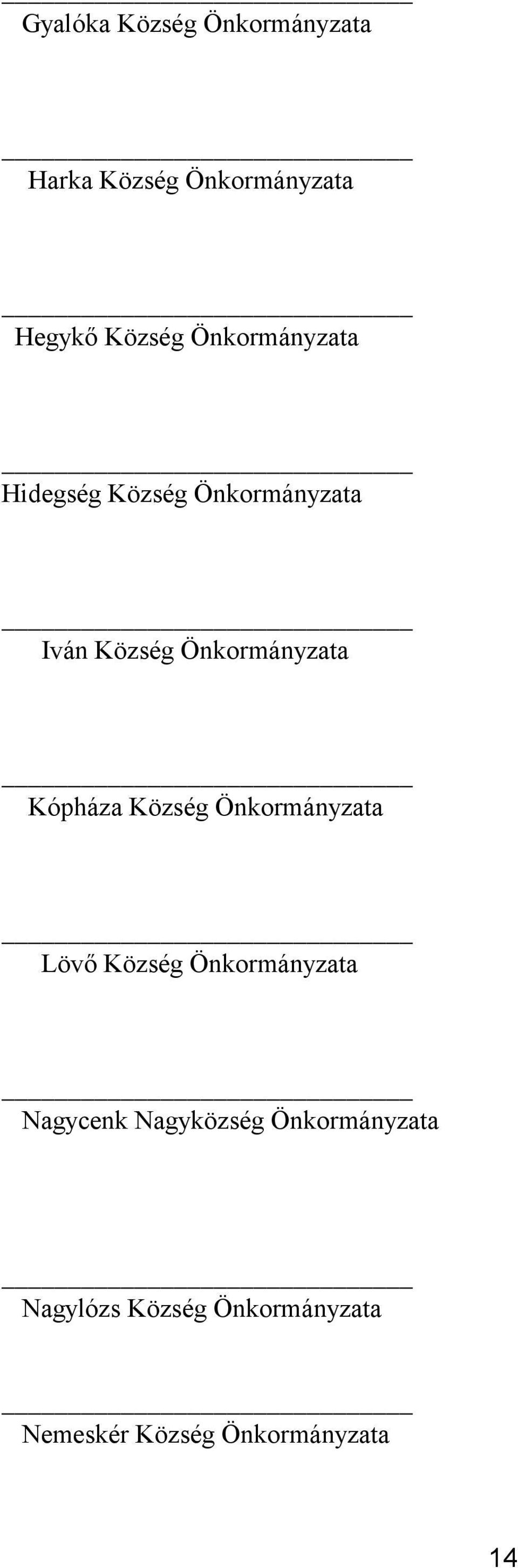 Kópháza Község Önkormányzata Lövő Község Önkormányzata Nagycenk