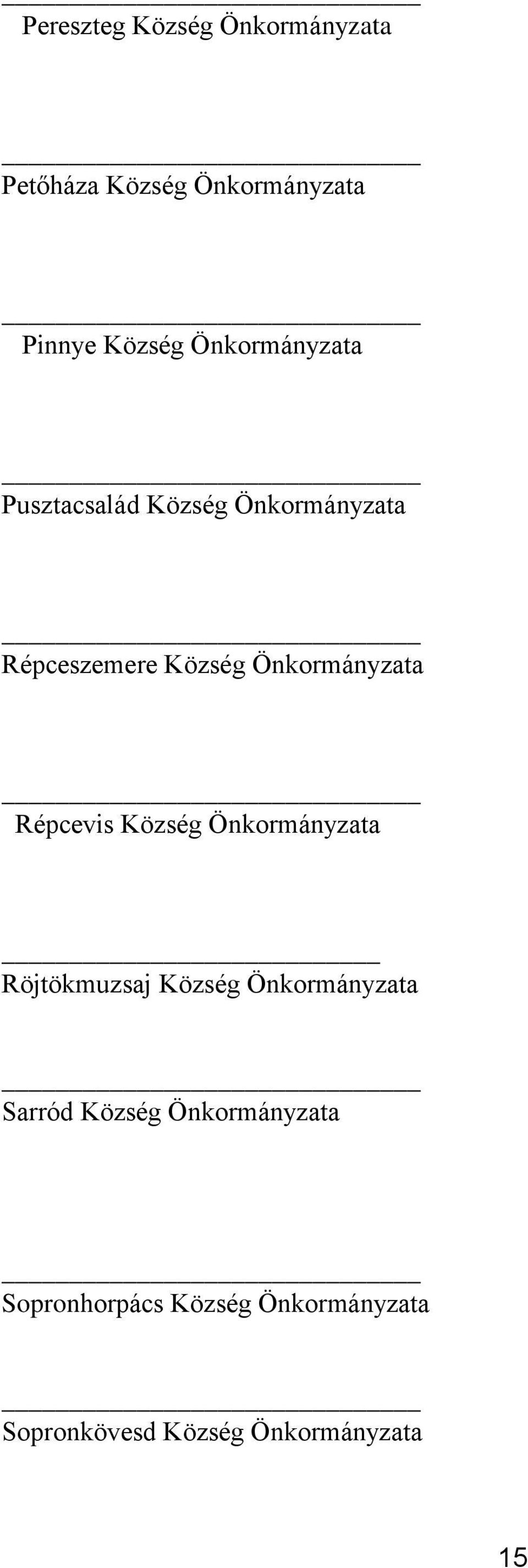 Önkormányzata Répcevis Község Önkormányzata Röjtökmuzsaj Község Önkormányzata