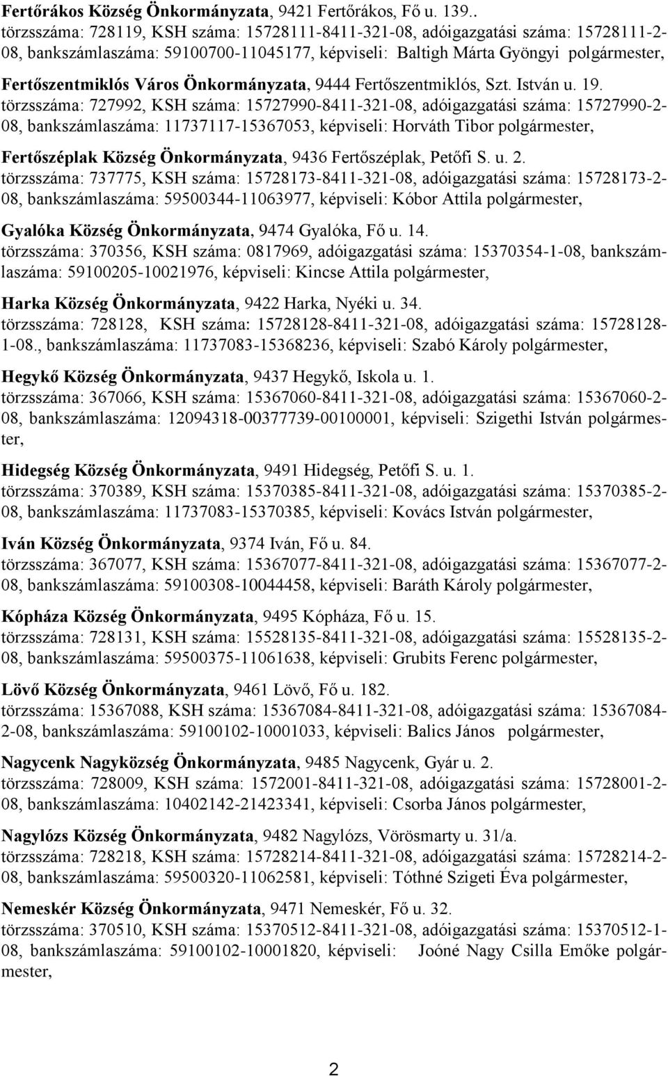 Önkormányzata, 9444 Fertőszentmiklós, Szt. István u. 19.