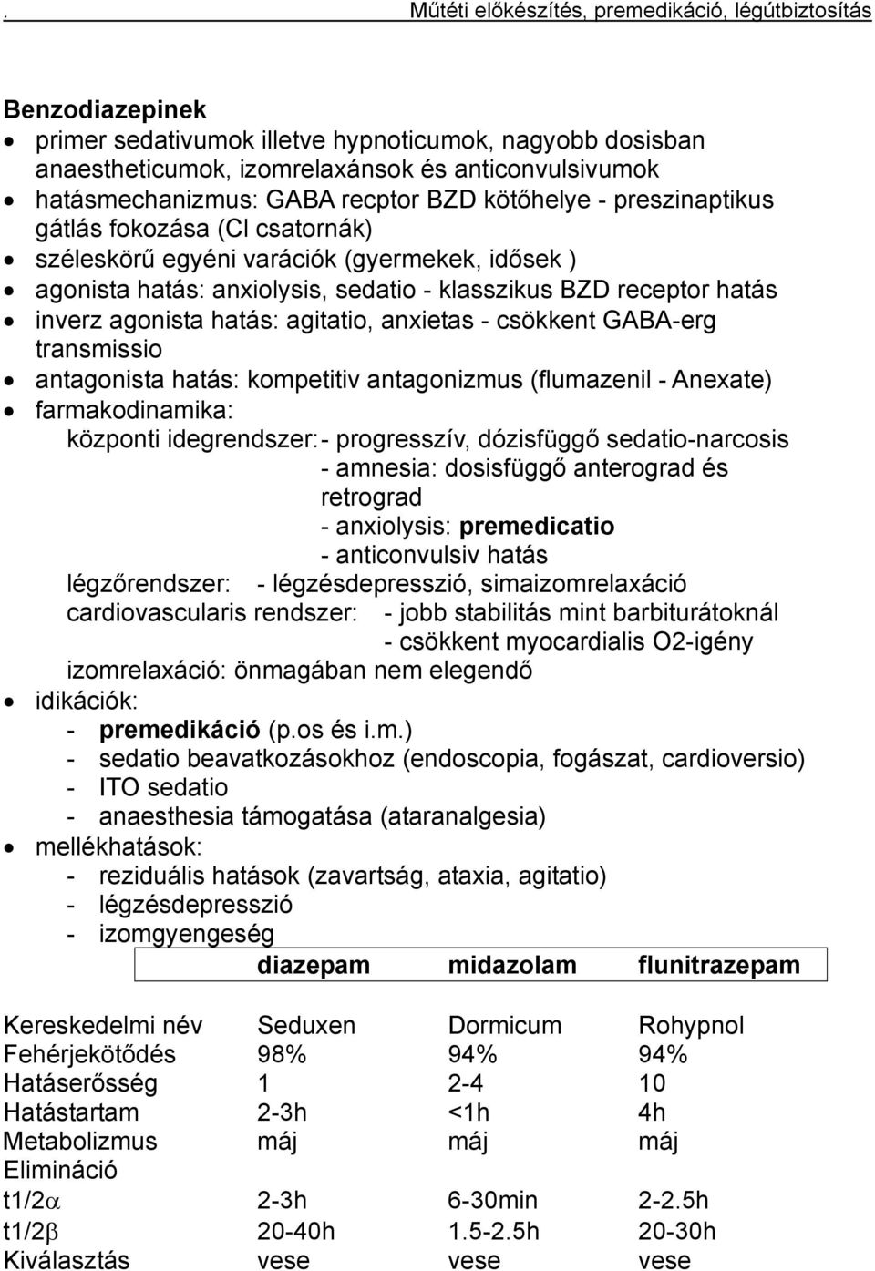 GABA-erg transmissio antagonista hatás: kompetitiv antagonizmus (flumazenil - Anexate) farmakodinamika: központi idegrendszer: - progresszív, dózisfüggő sedatio-narcosis - amnesia: dosisfüggő