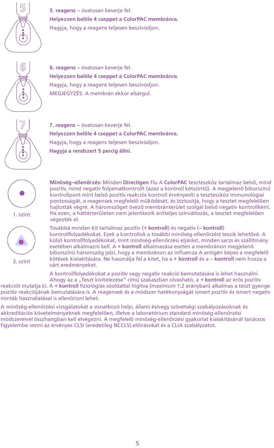 pozitív, mind negatív folyamatkontrollt (azaz a kontroll kétszintû) A megjelenõ bíborszínû kontrollpont mint belsõ pozitív reakciós kontroll érvényesíti a teszteszköz immunológiai pontosságát, a