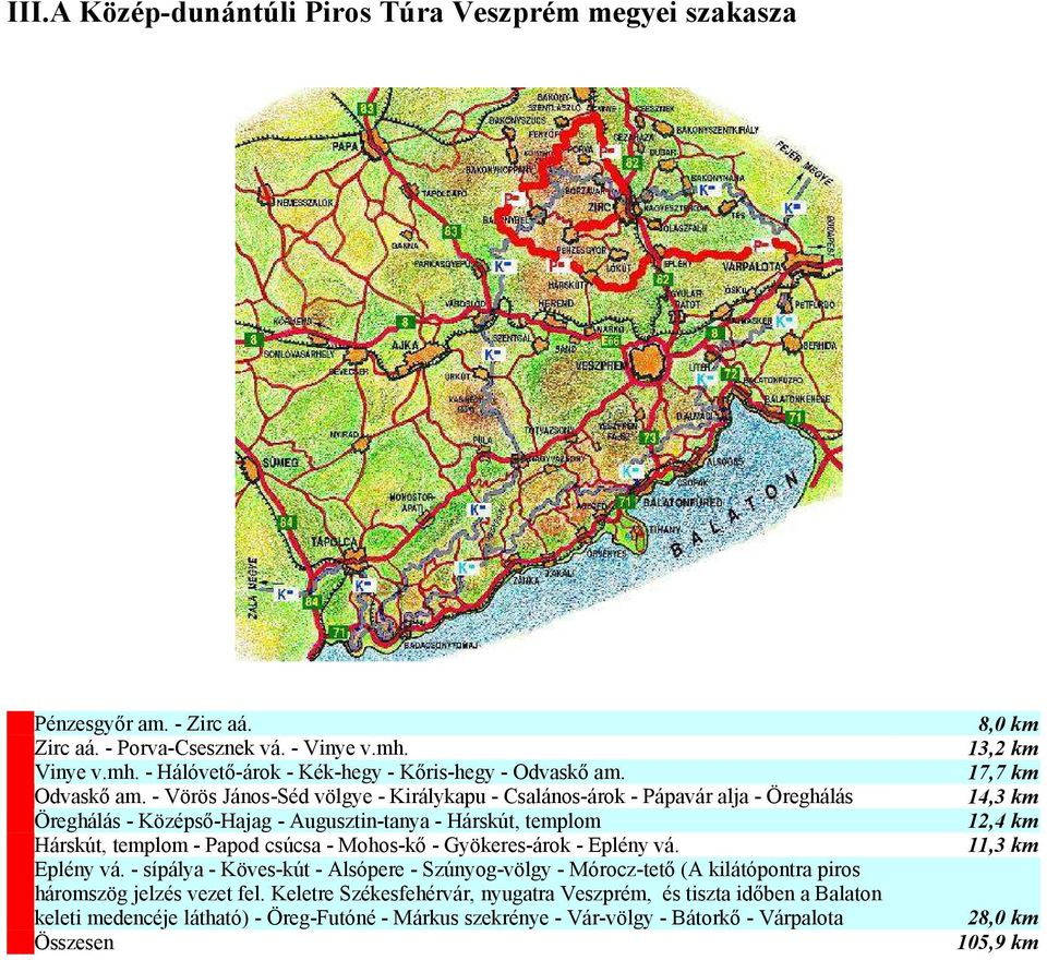 - Vörös János-Séd völgye - Királykapu - Csalános-árok - Pápavár alja - Öreghálás 14,3 km Öreghálás - Középső-Hajag - Augusztin-tanya - Hárskút, templom 12,4 km Hárskút, templom - Papod csúcsa -