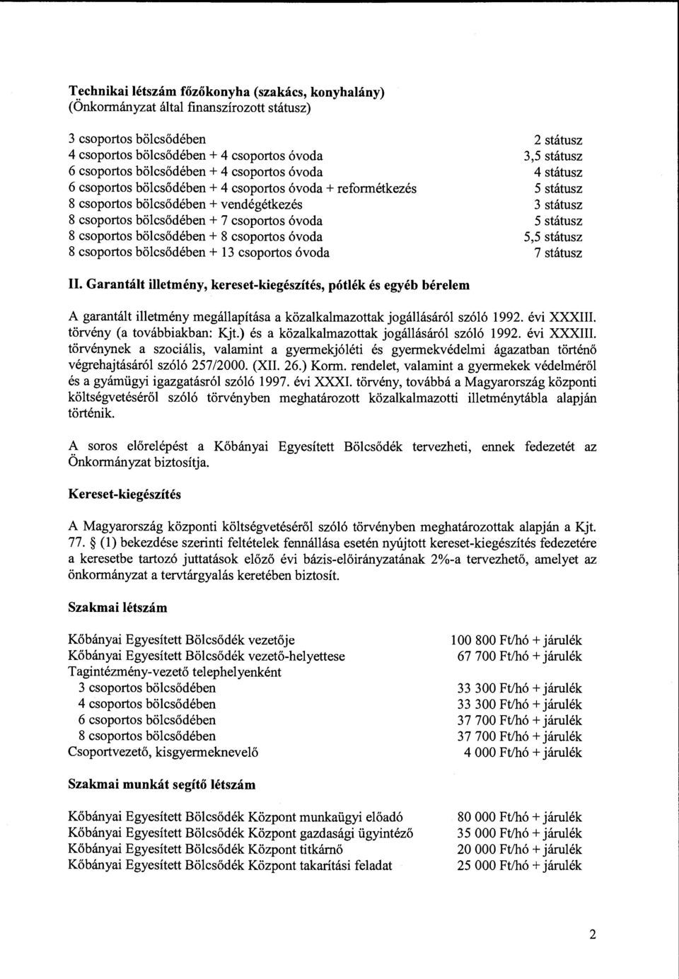 óvoda 8 csoportos bölcsődében + 13 csoportos óvoda 2 státusz 3,5 státusz 4 státusz 5 státusz 3 státusz 5 státusz 5,5 státusz 7 státusz II.