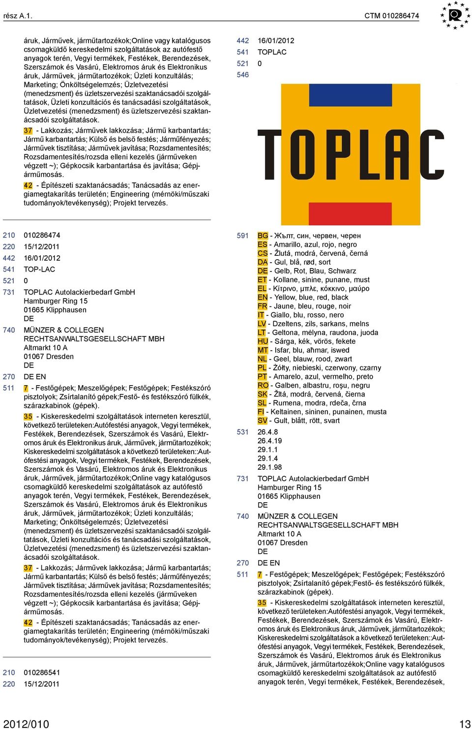 Elektromos áruk és Elektronikus áruk, Járművek, járműtartozékok; Üzleti konzultálás; Marketing; Önköltségelemzés; Üzletvezetési (menedzsment) és üzletszervezési szaktanácsadói szolgáltatások, Üzleti