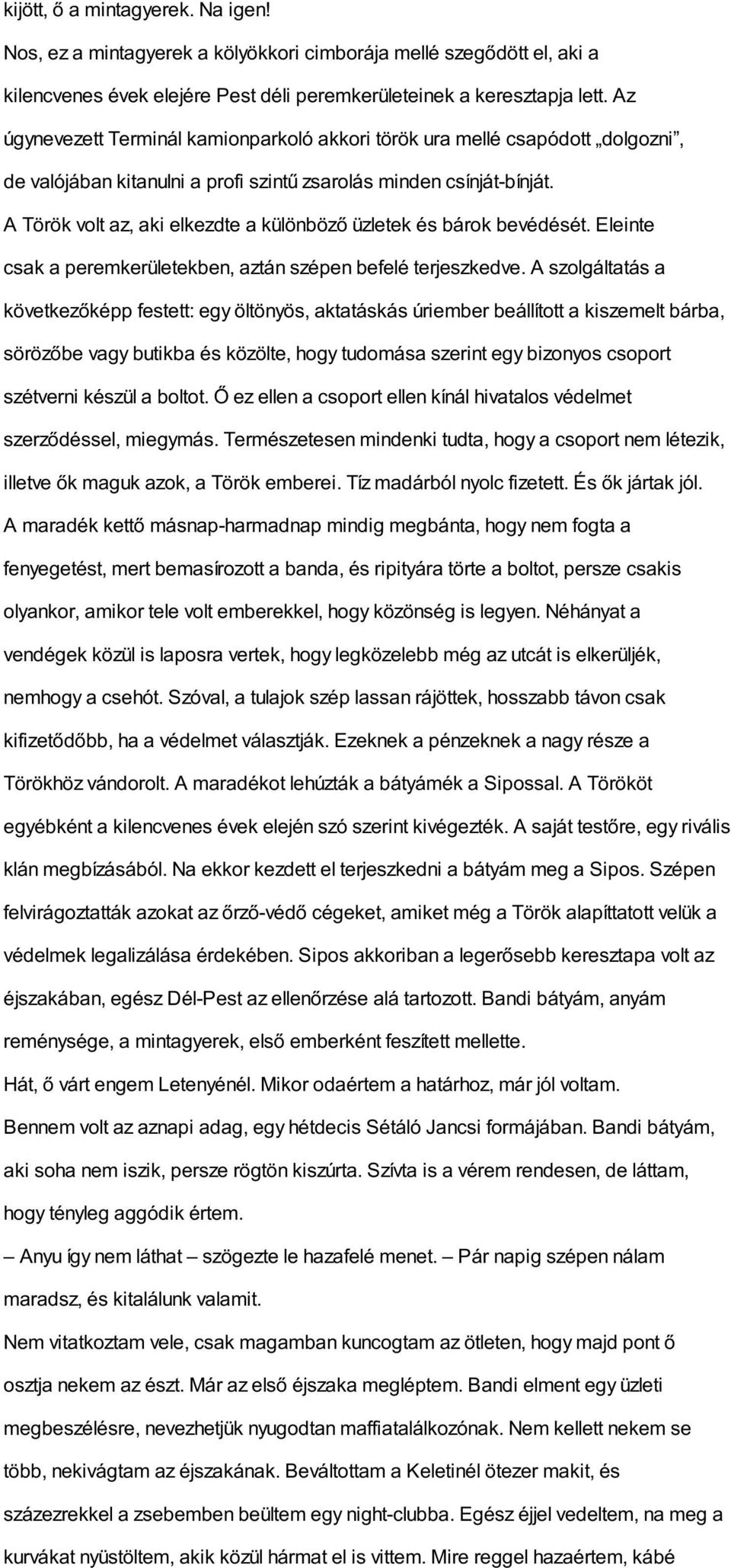 A Török volt az, aki elkezdte a különböző üzletek és bárok bevédését. Eleinte csak a peremkerületekben, aztán szépen befelé terjeszkedve.