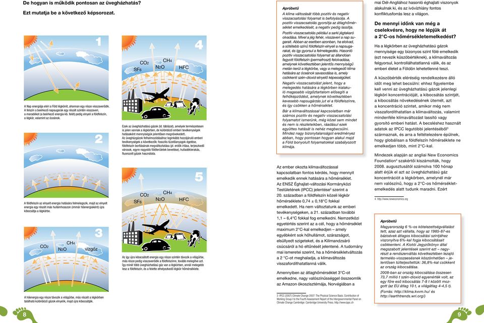 2 A földfelszín az elnyelt energia hatására felmelegszik, majd az elnyelt energia egy részét más hullámhosszon (immár hőenergiaként) újra kibocsátja a légkörbe.