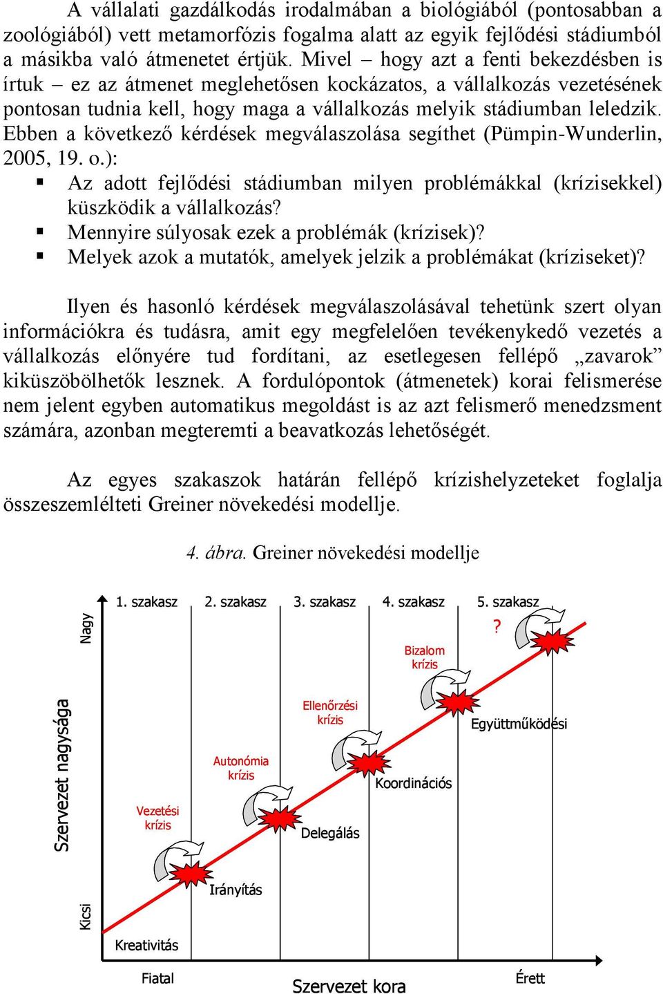 Ebben a következő kérdések megválaszolása segíthet (Pümpin-Wunderlin, 2005, 19. o.): Az adott fejlődési stádiumban milyen problémákkal (krízisekkel) küszködik a vállalkozás?