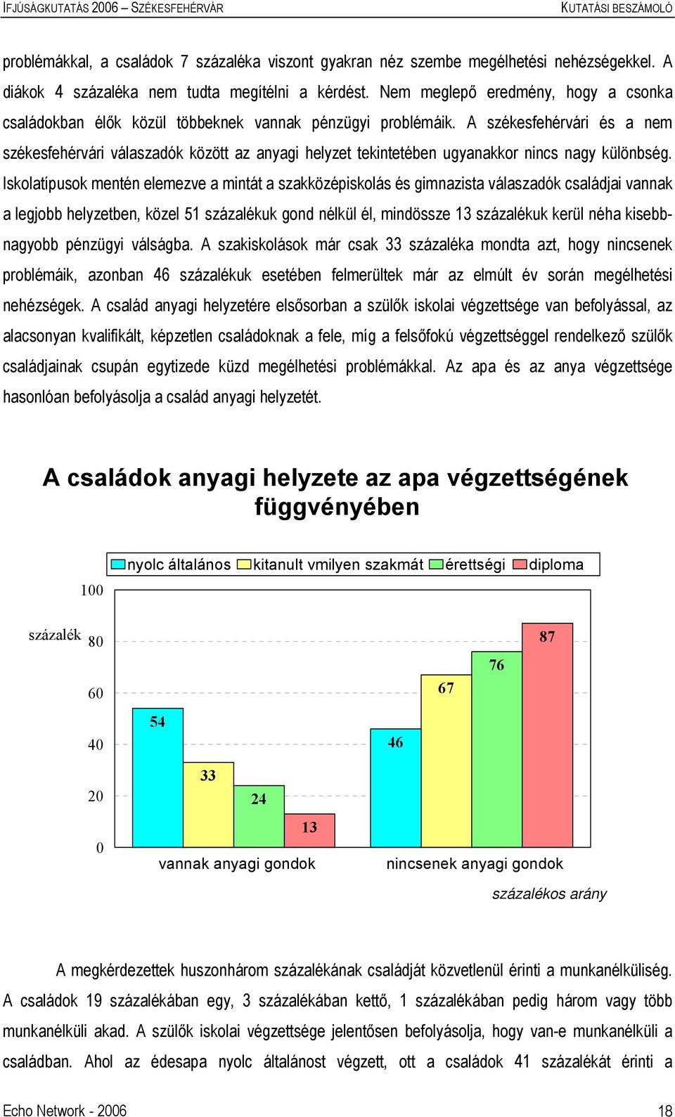 A székesfehérvári és a nem székesfehérvári válaszadók között az anyagi helyzet tekintetében ugyanakkor nincs nagy különbség.