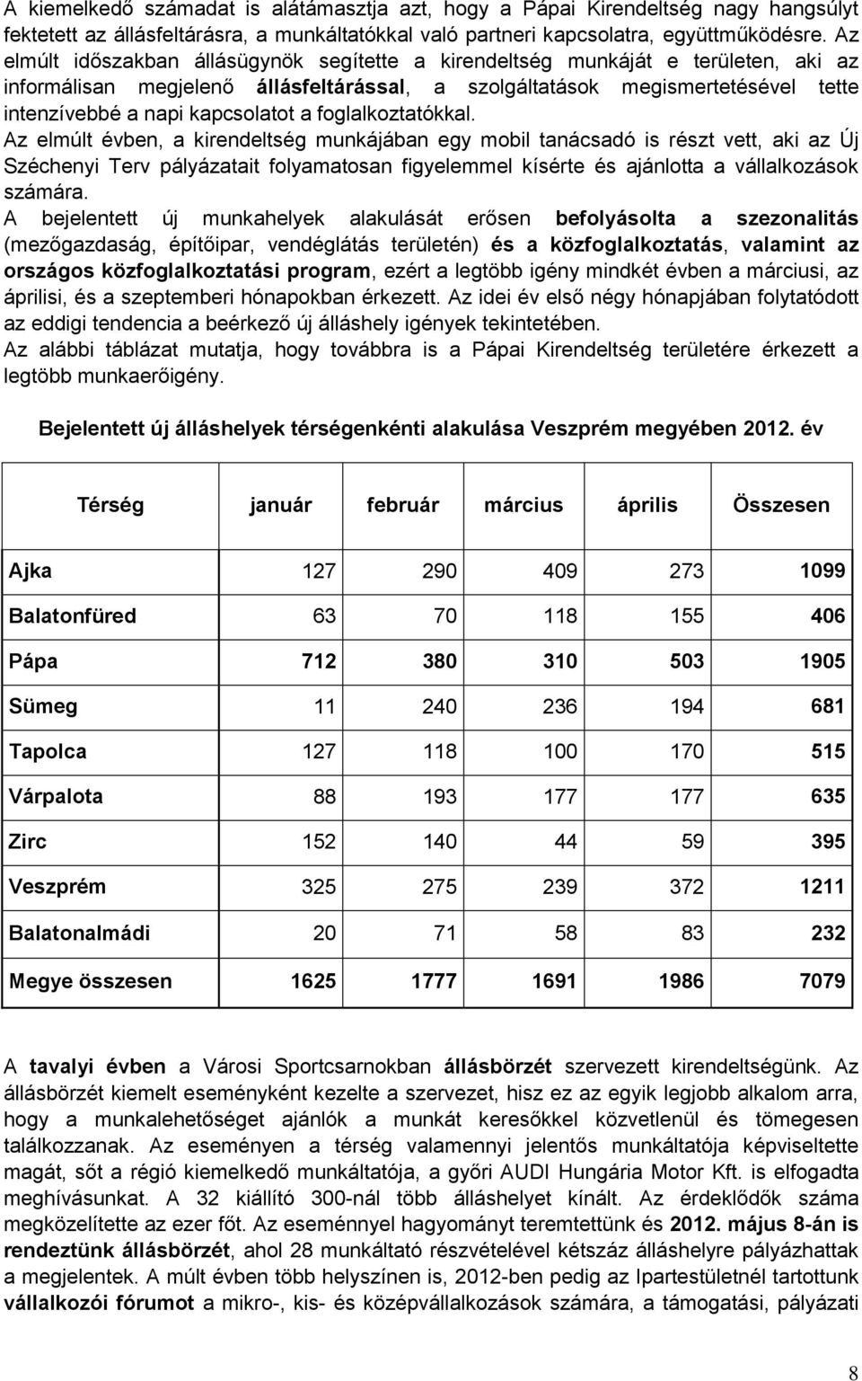 kapcsolatot a foglalkoztatókkal.