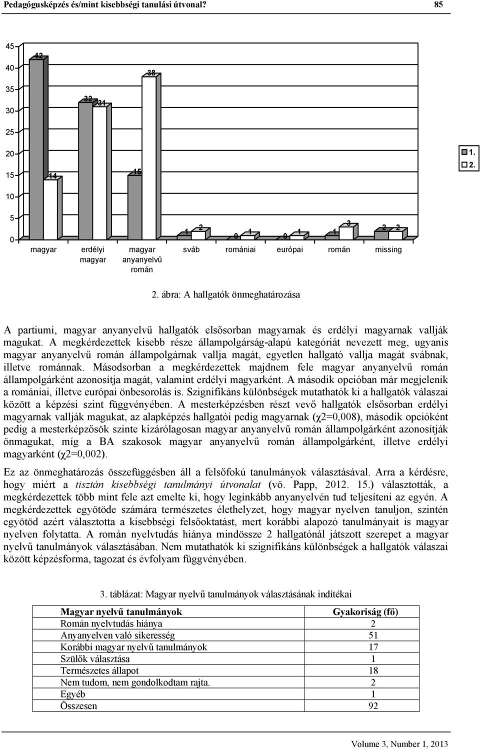 A megkérdezettek kisebb része állampolgárság-alapú kategóriát nevezett meg, ugyanis magyar anyanyelvű román állampolgárnak vallja magát, egyetlen hallgató vallja magát svábnak, illetve románnak.