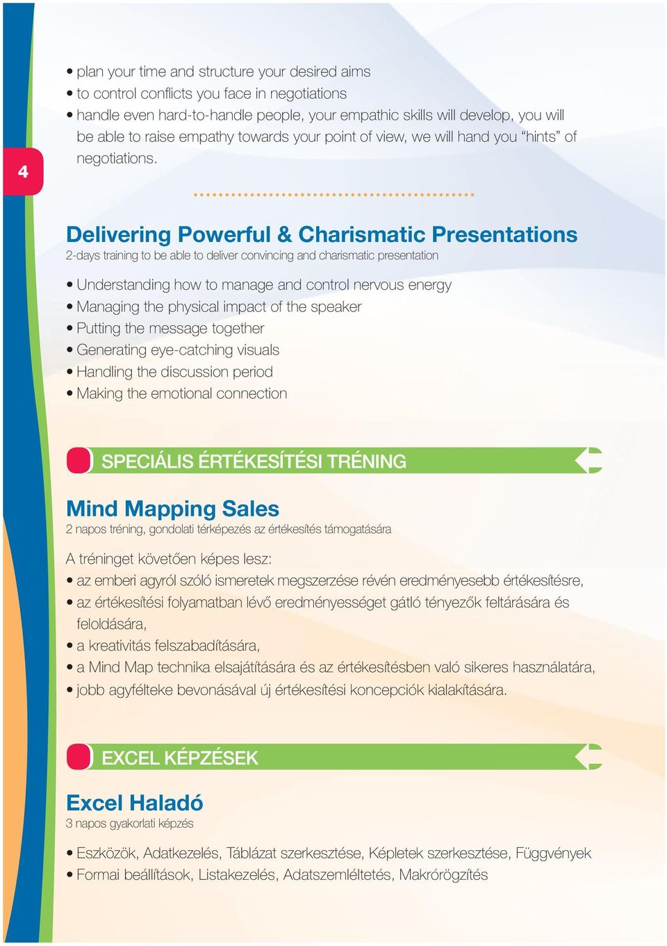 Delivering Powerful & Charismatic Presentations 2-days training to be able to deliver convincing and charismatic presentation Understanding how to manage and control nervous energy Managing the