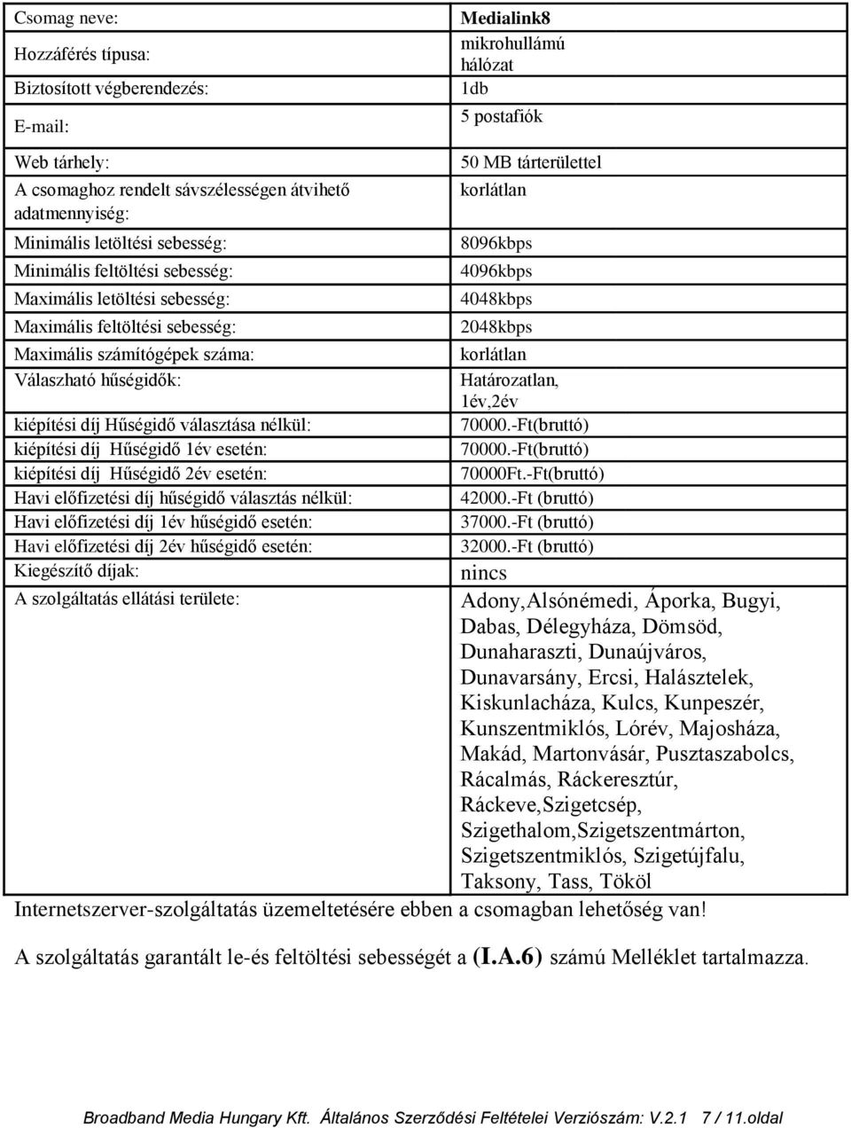 -Ft (bruttó) Internetszerver-szolgáltatás üzemeltetésére ebben a csomagban