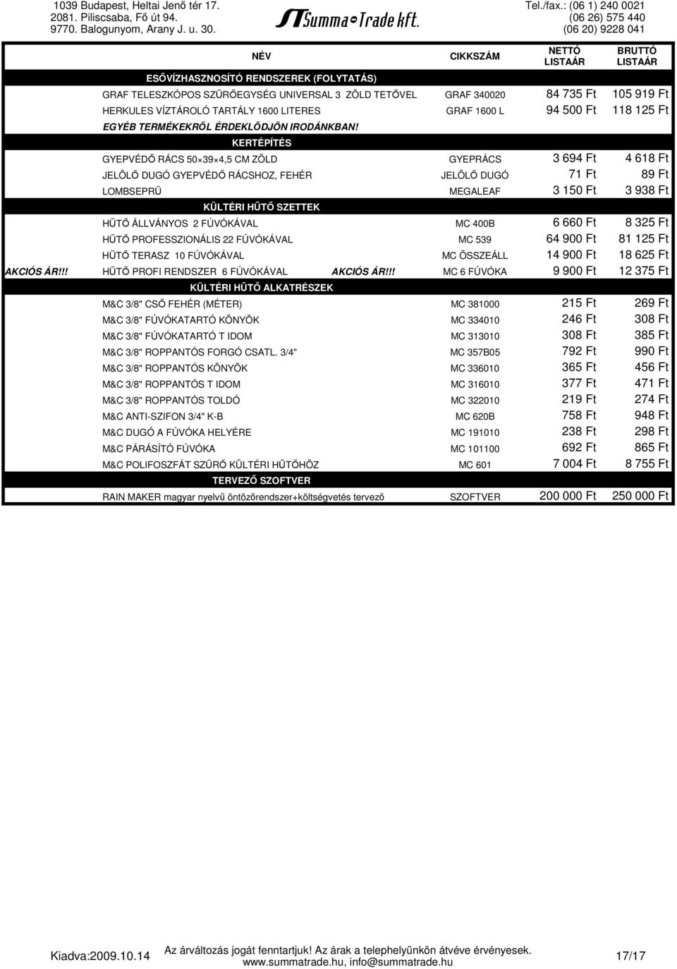 KÜLTÉRI HT SZETTEK MC 400B HT PROFESSZIONÁLIS 22 FÚVÓKÁVAL MC 539 HT TERASZ 10 FÚVÓKÁVAL MC ÖSSZEÁLL HT PROFI RENDSZER 6 FÚVÓKÁVAL AKCIÓS ÁR!