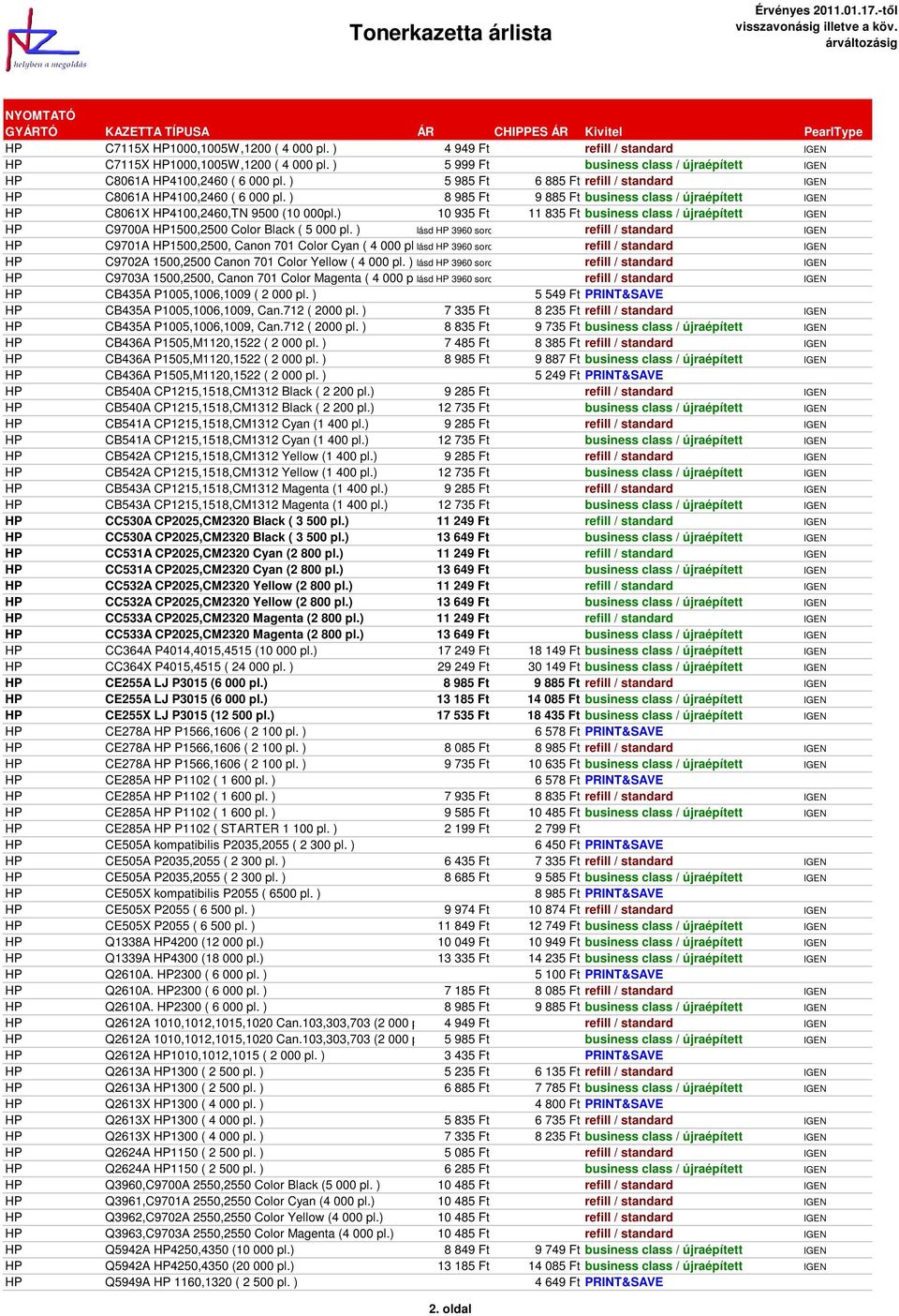 ) 10 935 Ft 11 835 Ft business class / újraépített IGEN HP C9700A HP1500,2500 Color Black ( 5 000 pl.