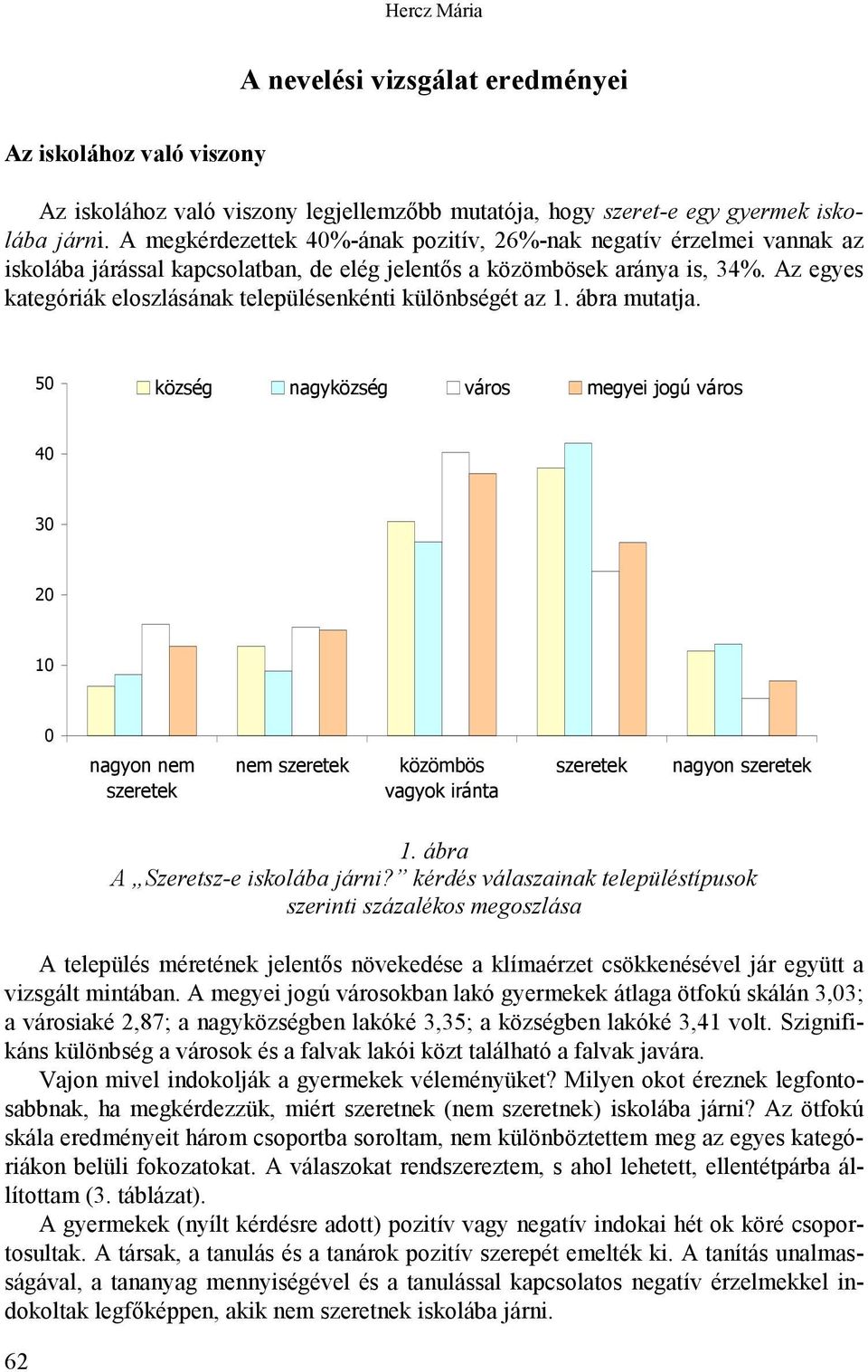 Az egyes kategóriák eloszlásának településenkénti különbségét az 1. ábra mutatja.