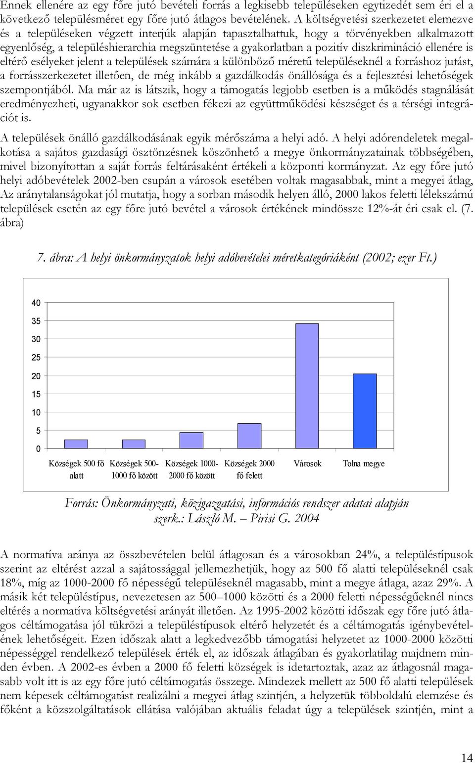 pozitív diszkrimináció ellenére is eltérő esélyeket jelent a települések számára a különböző méretű településeknél a forráshoz jutást, a forrásszerkezetet illetően, de még inkább a gazdálkodás