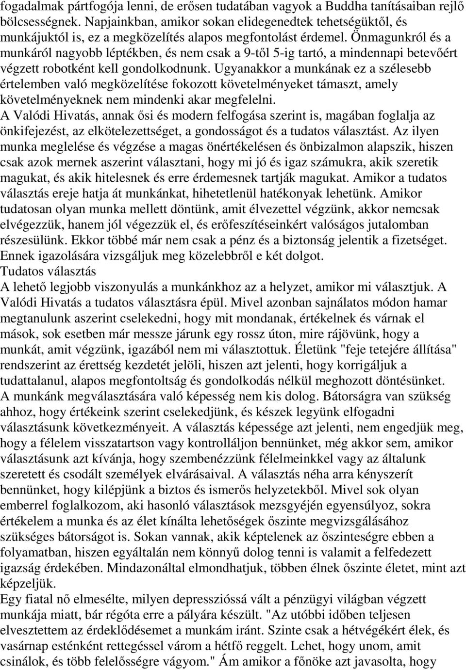 Önmagunkról és a munkáról nagyobb léptékben, és nem csak a 9-tıl 5-ig tartó, a mindennapi betevıért végzett robotként kell gondolkodnunk.