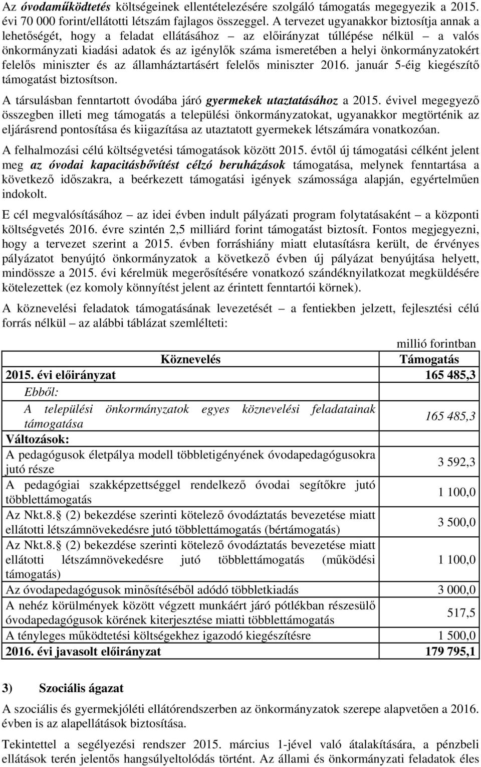 önkormányzatokért felelős miniszter és az államháztartásért felelős miniszter 2016. január 5-éig kiegészítő támogatást biztosítson.