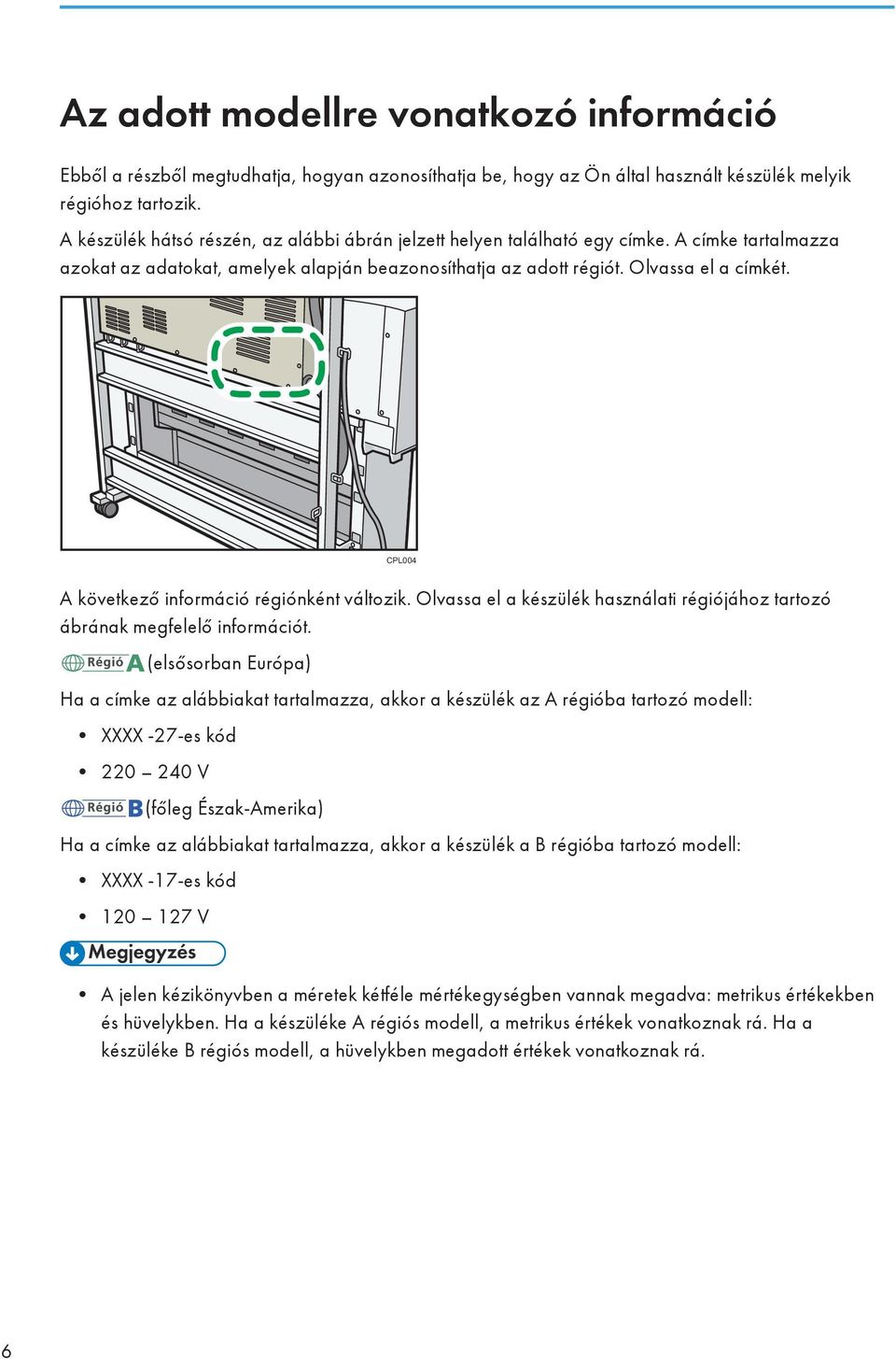 CPL004 A következő információ régiónként változik. Olvassa el a készülék használati régiójához tartozó ábrának megfelelő információt.