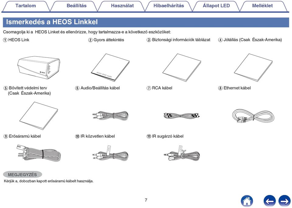 Jótállás (Csak Észak-Amerika) E Bővített védelmi terv (Csak Észak-Amerika) F Audio/Beállítás kábel G RCA kábel H Ethernet