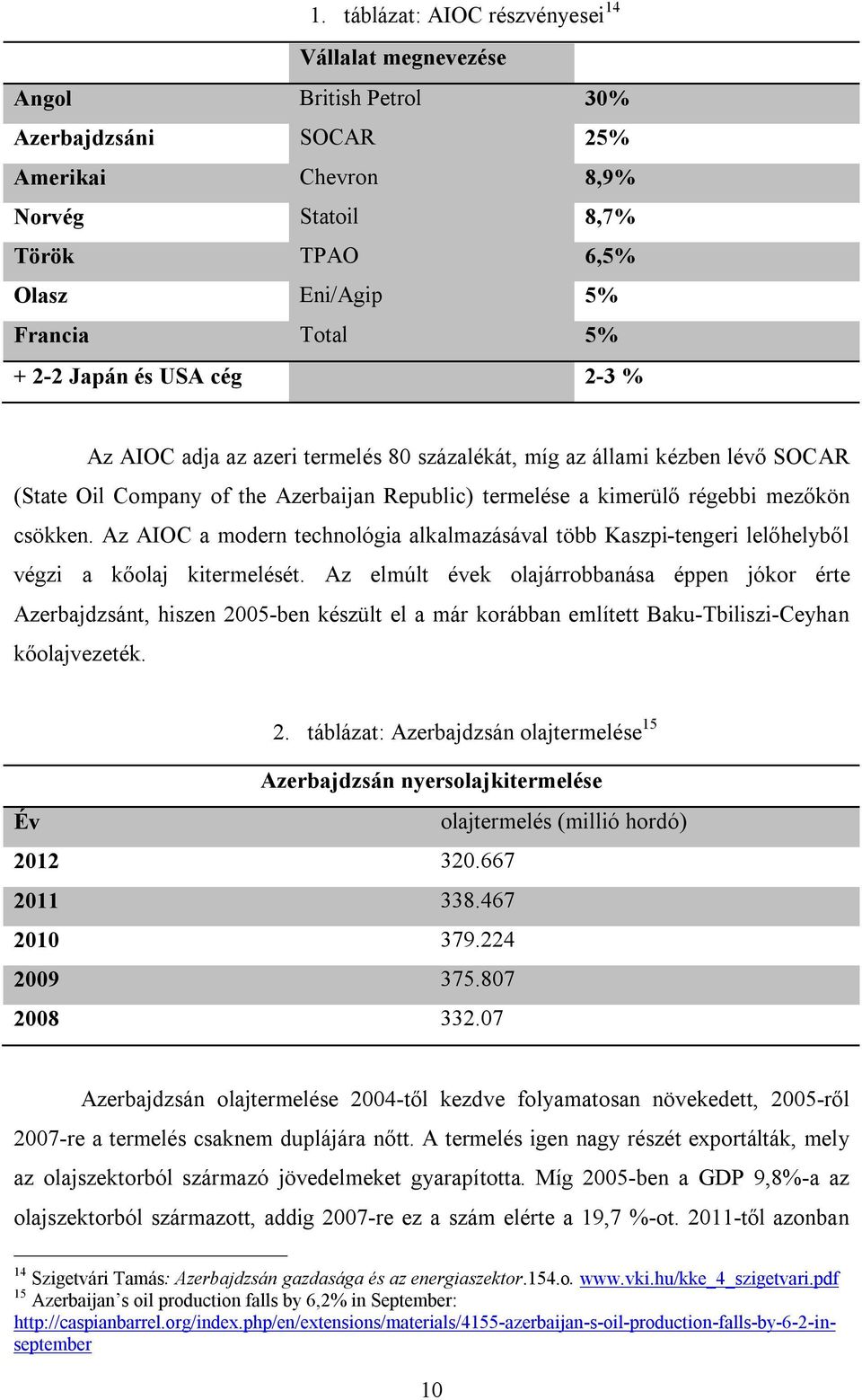 kimerülő régebbi mezőkön csökken. Az AIOC a modern technológia alkalmazásával több Kaszpi-tengeri lelőhelyből végzi a kőolaj kitermelését.