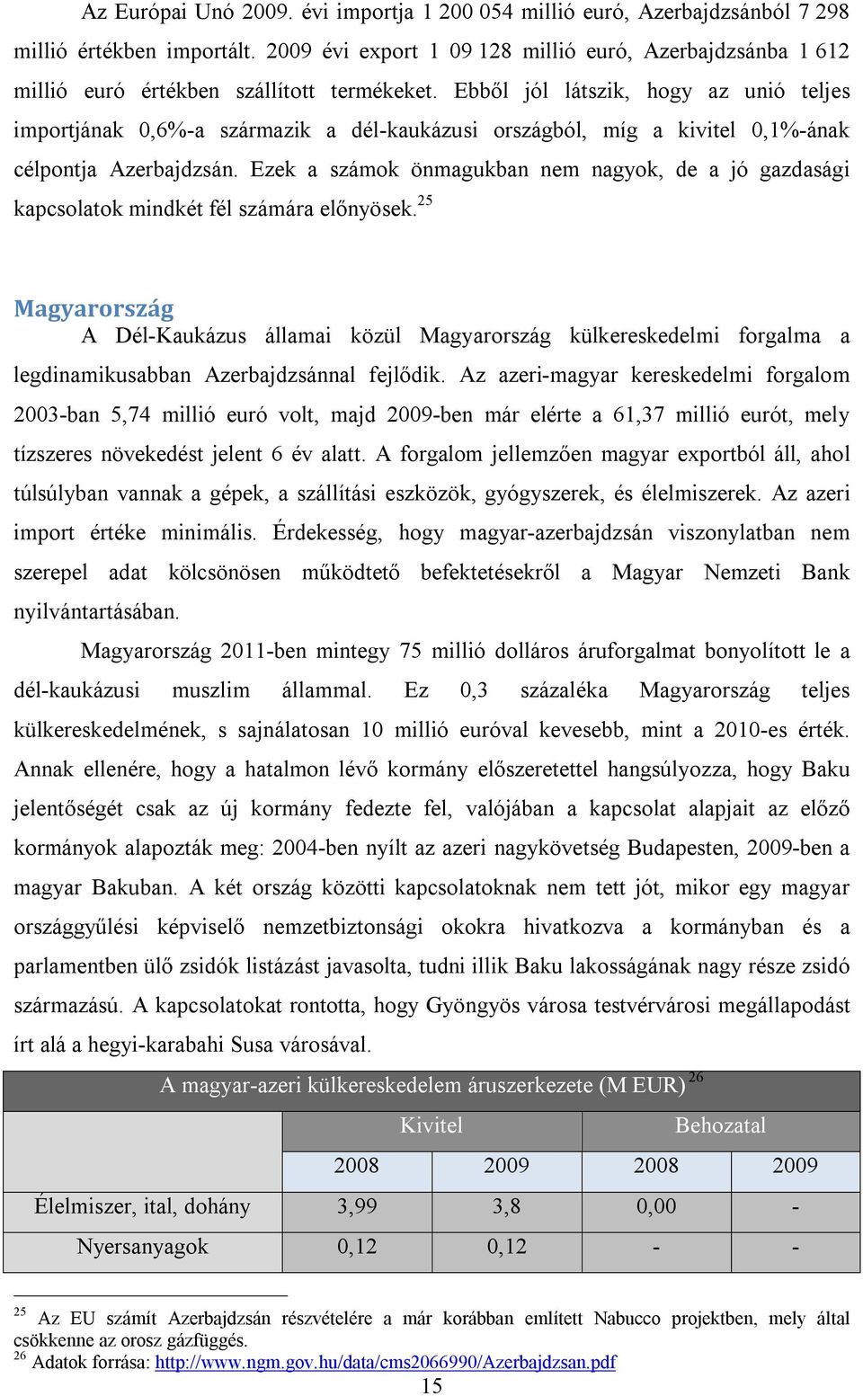 Ebből jól látszik, hogy az unió teljes importjának 0,6%-a származik a dél-kaukázusi országból, míg a kivitel 0,1%-ának célpontja Azerbajdzsán.