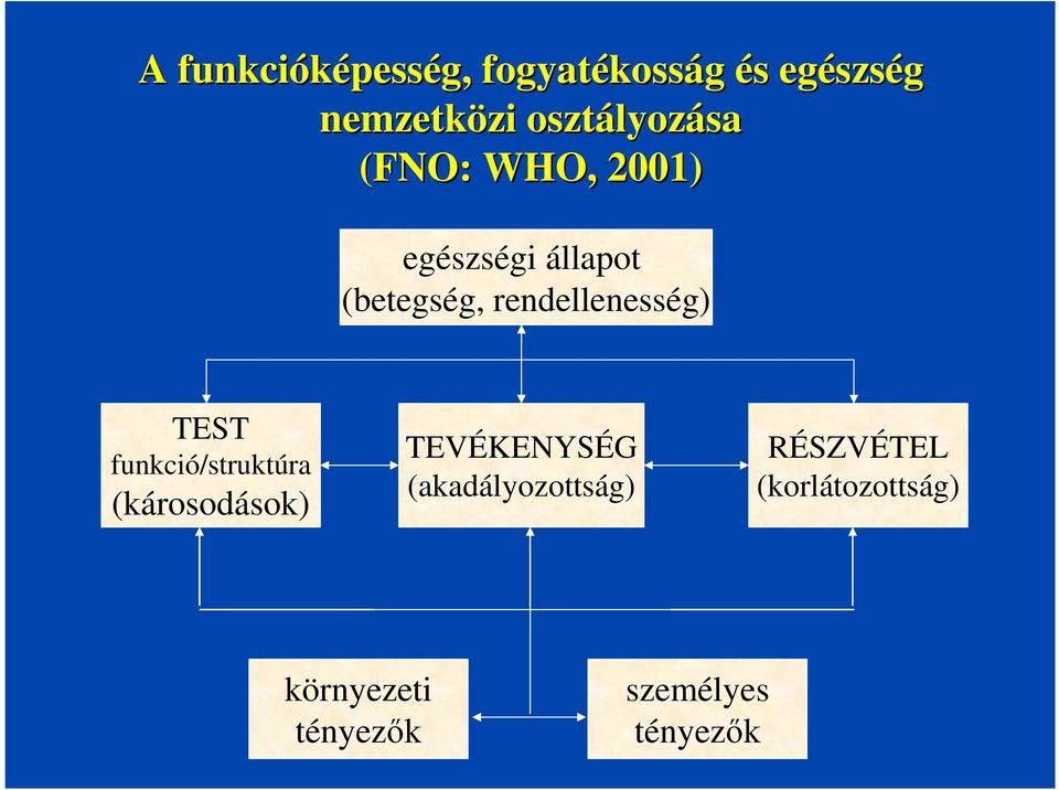 rendellenesség) TEST funkció/struktúra (károsodások) TEVÉKENYSÉG