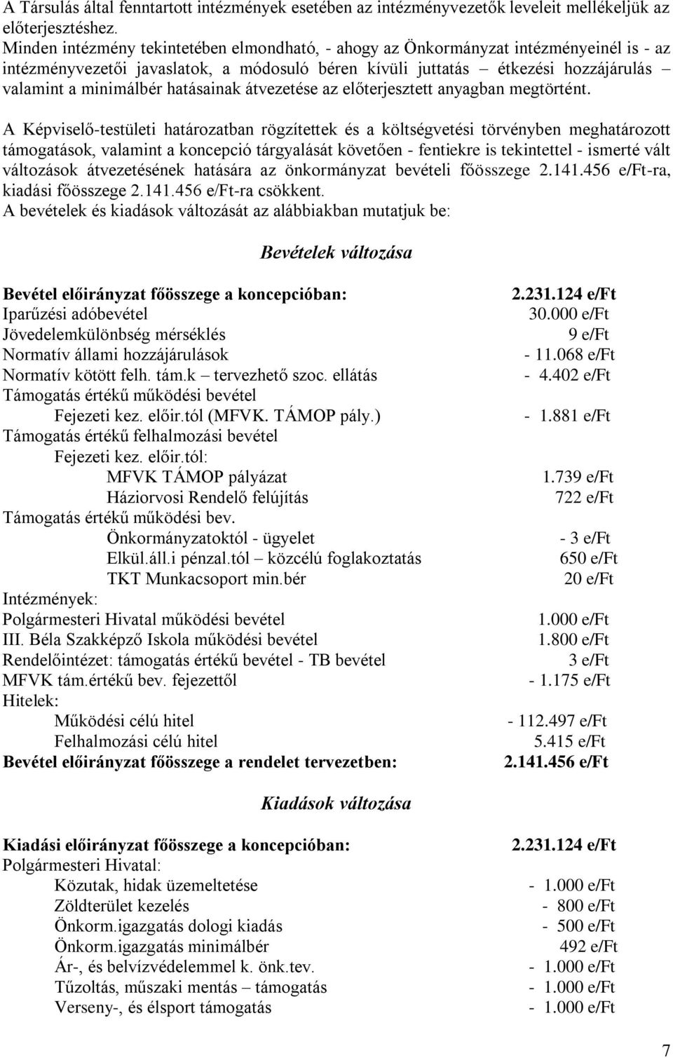 hatásainak átvezetése az előterjesztett anyagban megtörtént.