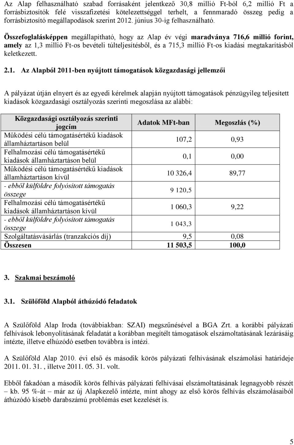 Összefoglalásképpen megállapítható, hogy az Alap év végi maradványa 716,6 millió forint, amely az 1,3 millió Ft-os bevételi túlteljesítésből, és a 715,3 millió Ft-os kiadási megtakarításból