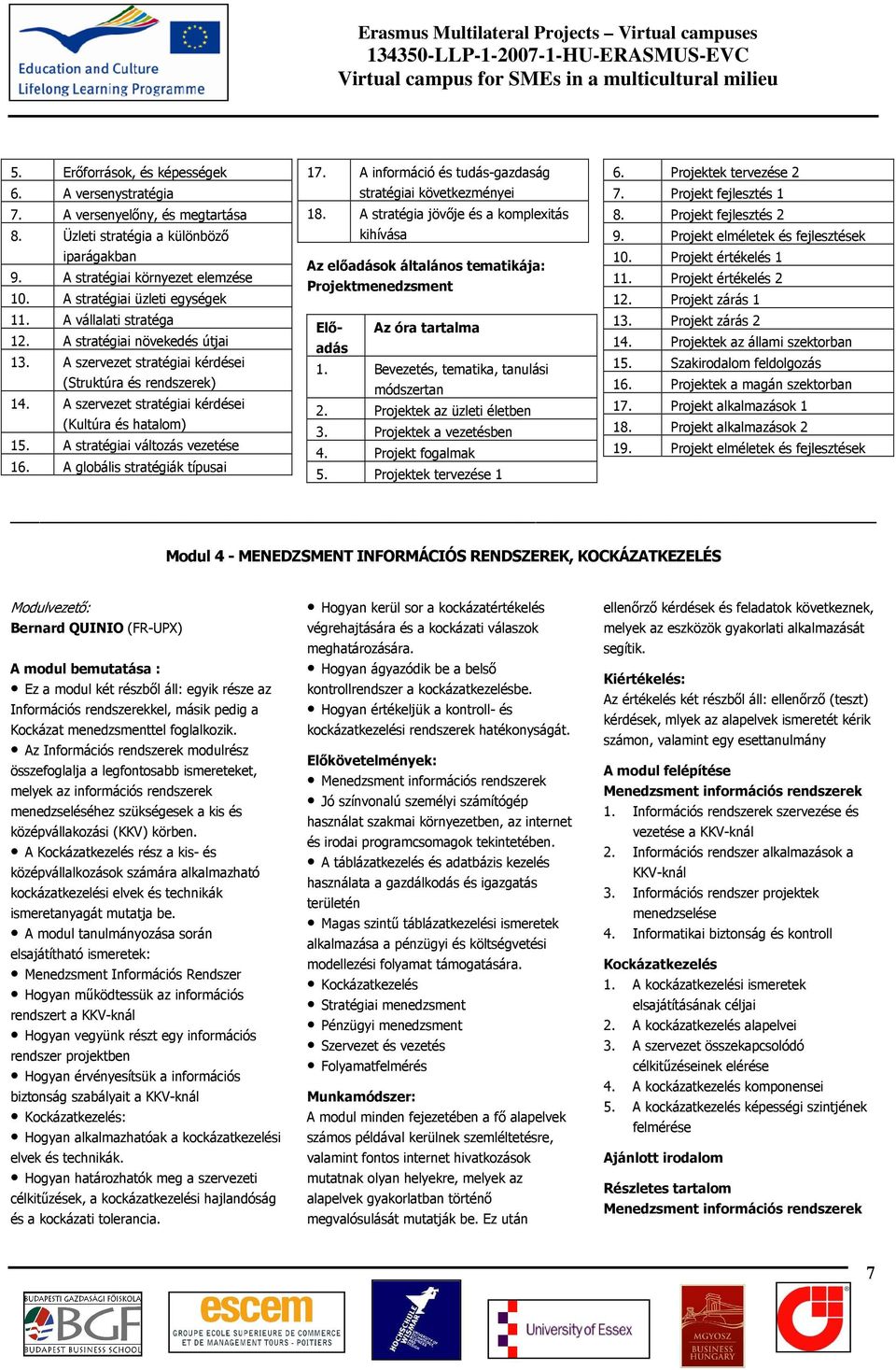 A stratégiai változás vezetése 16. A globális stratégiák típusai 17. A információ és tudás-gazdaság stratégiai következményei 18.