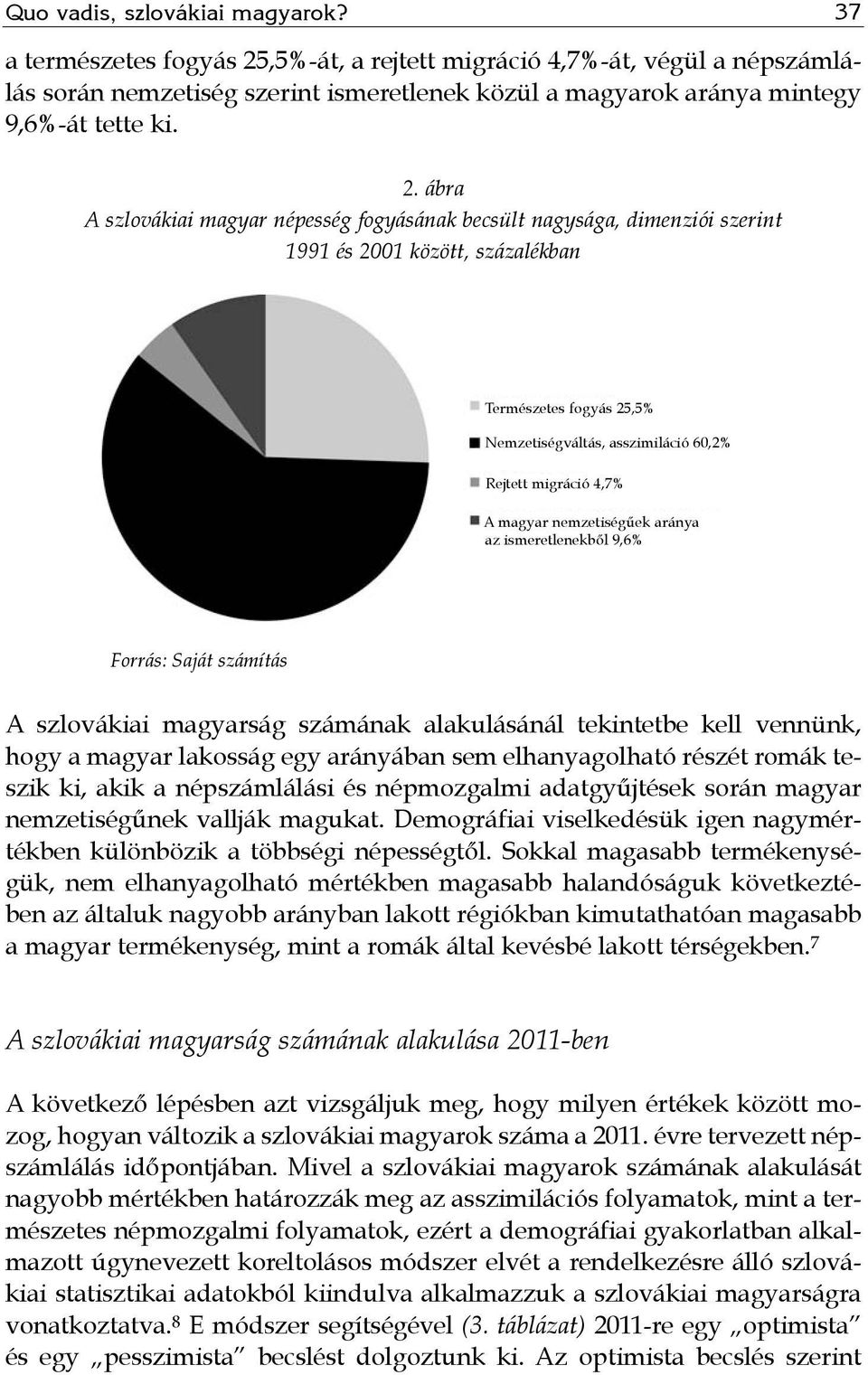 ,5%-át, a rejtett migráció 4,7%-át, végül a népszámlálás során nemzetiség szerint ismeretlenek közül a magyarok aránya mintegy 9,6%-át tette ki. 2.