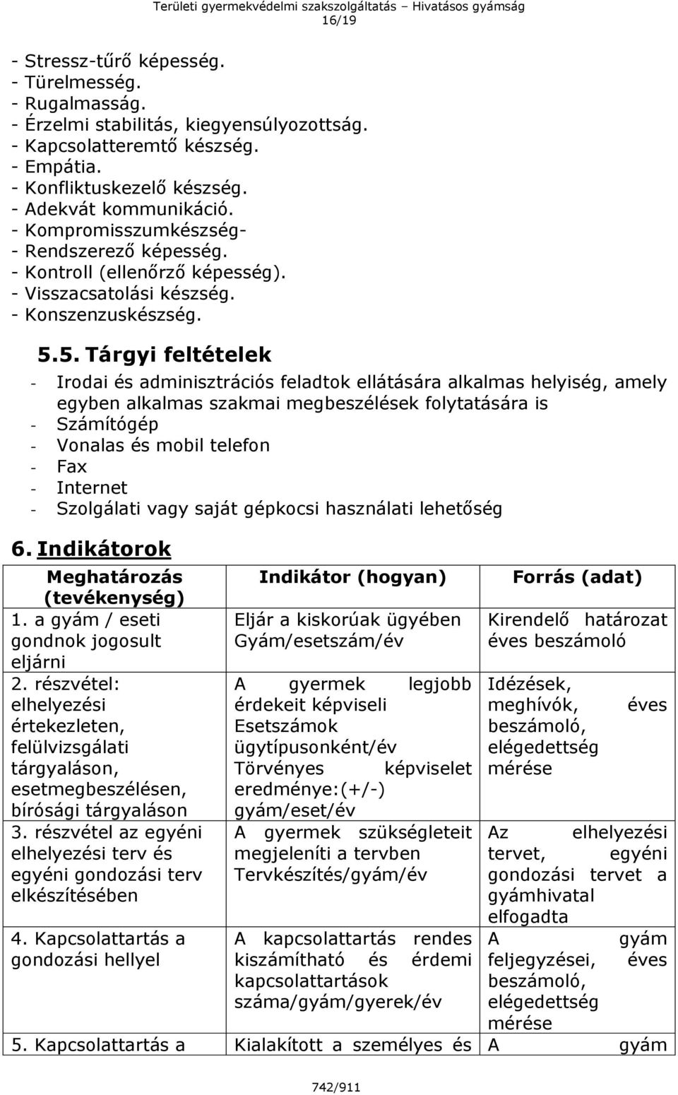 5. Tárgyi feltételek - Irodai és adminisztrációs feladtok ellátására alkalmas helyiség, amely egyben alkalmas szakmai megbeszélések folytatására is - Számítógép - Vonalas és mobil telefon - Fax -