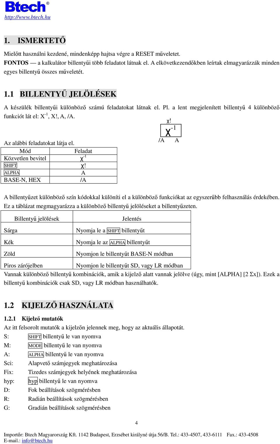 a lent megjelenített billentyő 4 különbözı funkciót lát el: X -1, X!, A, /A. χ! χ -1 Az alábbi feladatokat látja el. /A A Mód Feladat Közvetlen bevitel χ -1 SHIFT χ!