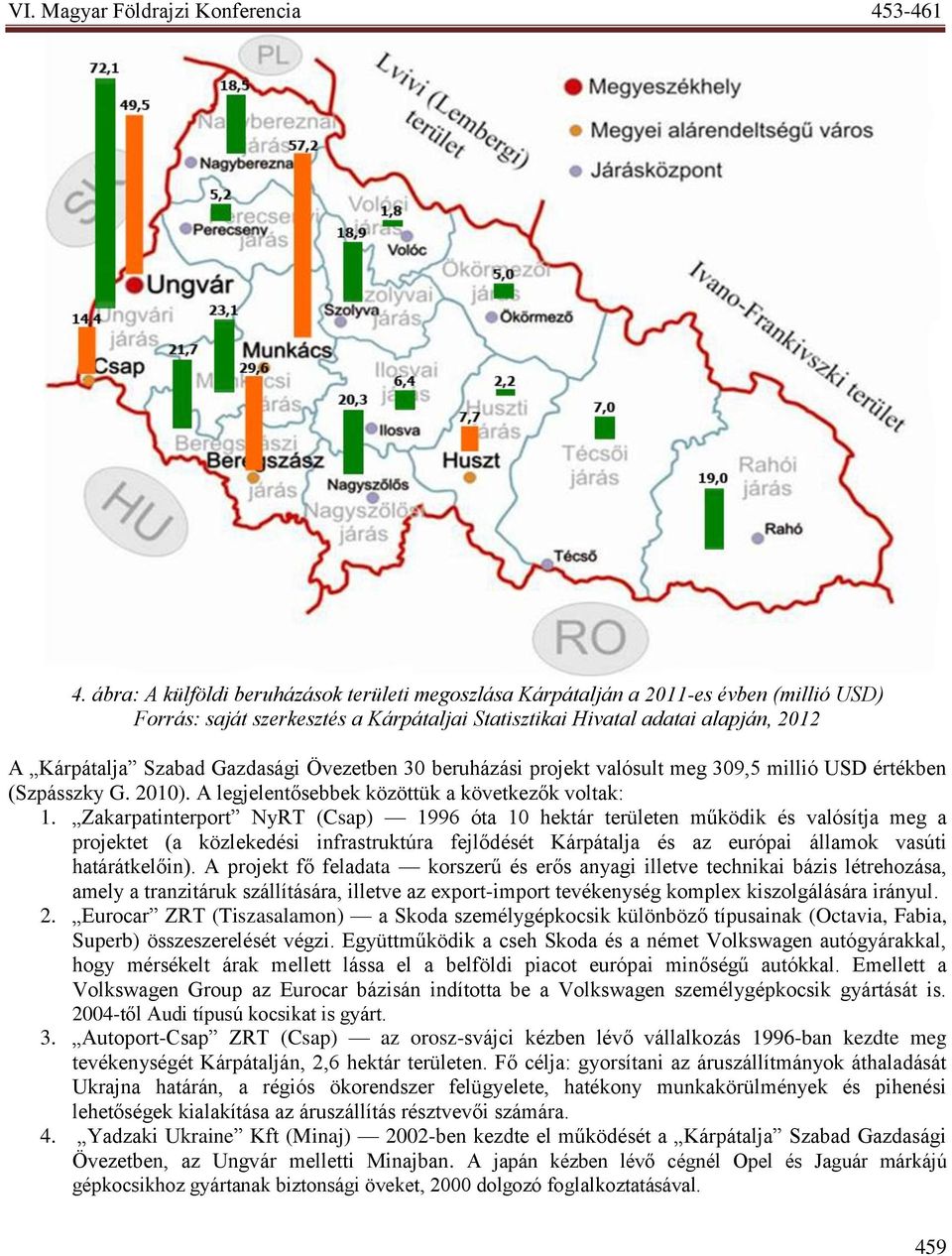 Zakarpatinterport NyRT (Csap) 1996 óta 10 hektár területen működik és valósítja meg a projektet (a közlekedési infrastruktúra fejlődését Kárpátalja és az európai államok vasúti határátkelőin).