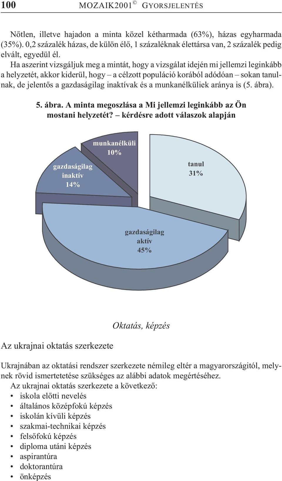 Ha aszerint vizsgáljuk meg a mintát, hogy a vizsgálat idején mi jellemzi leginkább a helyzetét, akkor kiderül, hogy a célzott populáció korából adódóan sokan tanulnak, de jelentõs a gazdaságilag