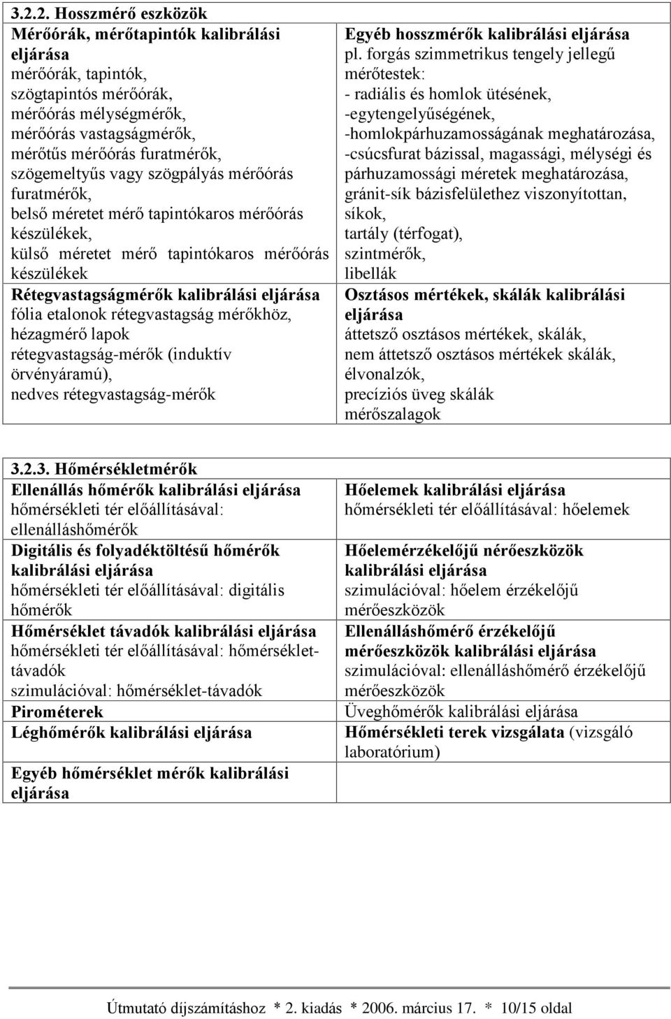 mérõkhöz, hézagmérõ lapok rétegvastagság-mérõk (induktív örvényáramú), nedves rétegvastagság-mérõk Egyéb hosszmérõk kalibrálási pl.