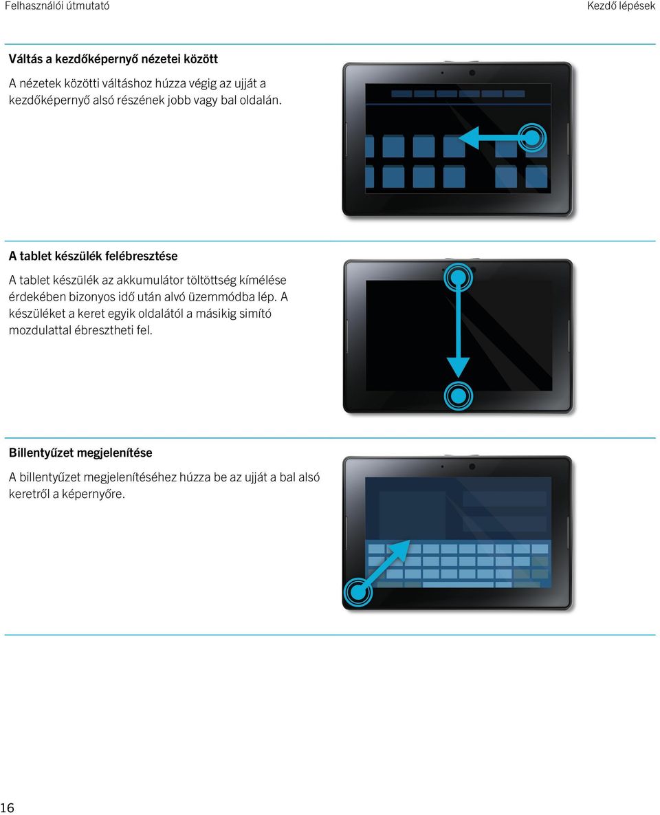 A tablet készülék felébresztése A tablet készülék az akkumulátor töltöttség kímélése érdekében bizonyos idő után alvó