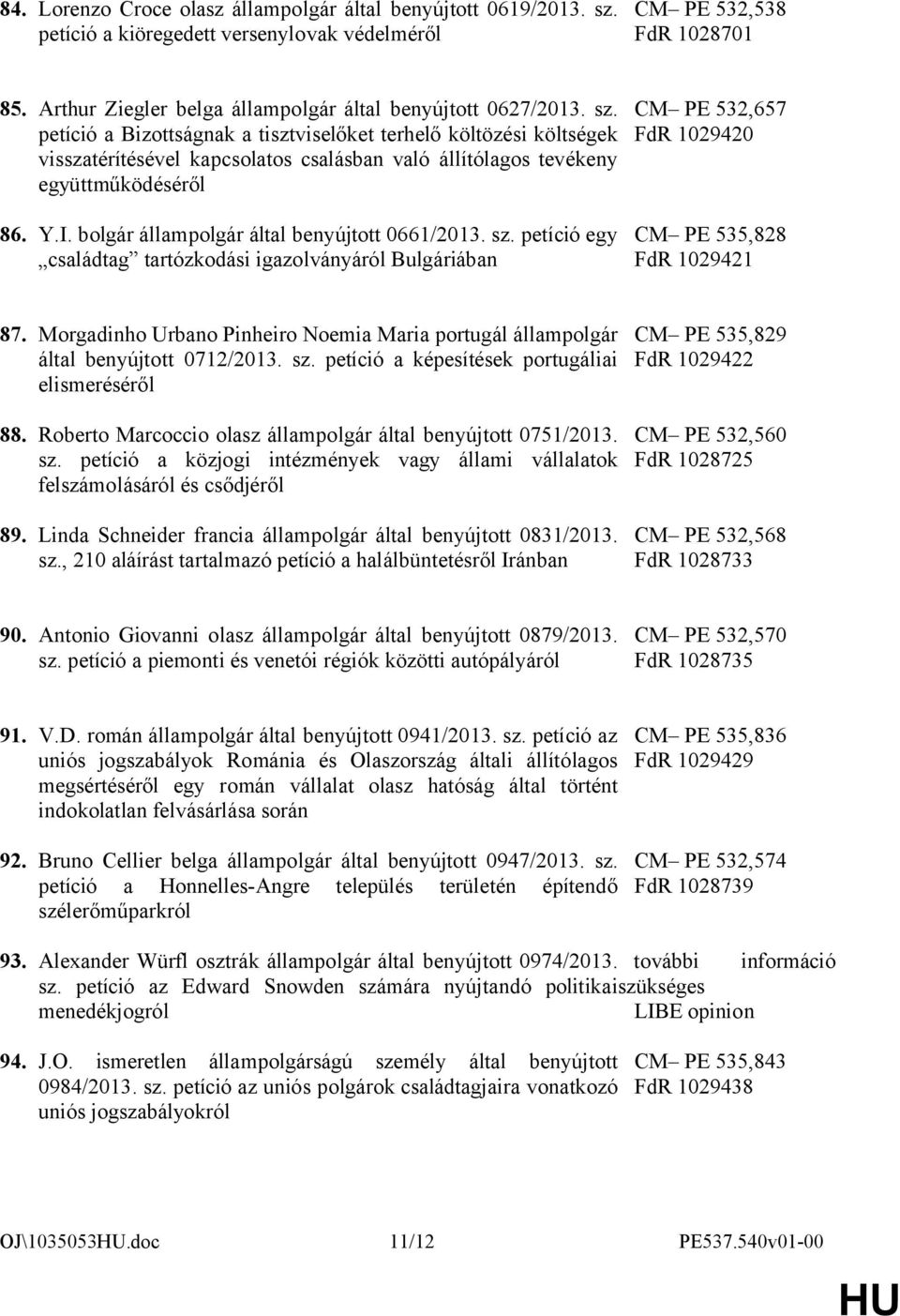 petíció a Bizottságnak a tisztviselőket terhelő költözési költségek visszatérítésével kapcsolatos csalásban való állítólagos tevékeny együttműködéséről 86. Y.I.