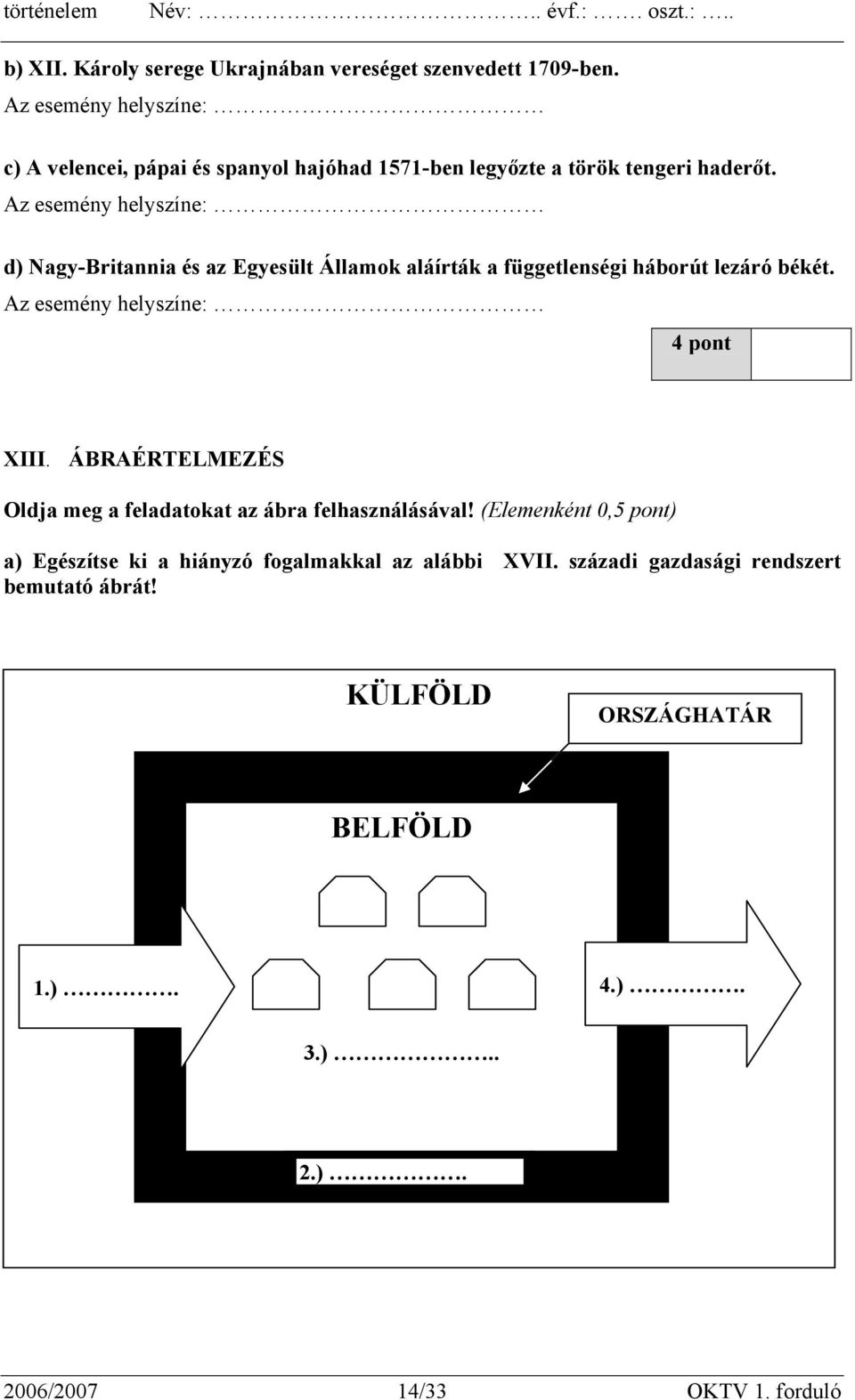 Az esemény helyszíne: d) Nagy-Britannia és az Egyesült Államok aláírták a függetlenségi háborút lezáró békét. Az esemény helyszíne: 4 pont XIII.