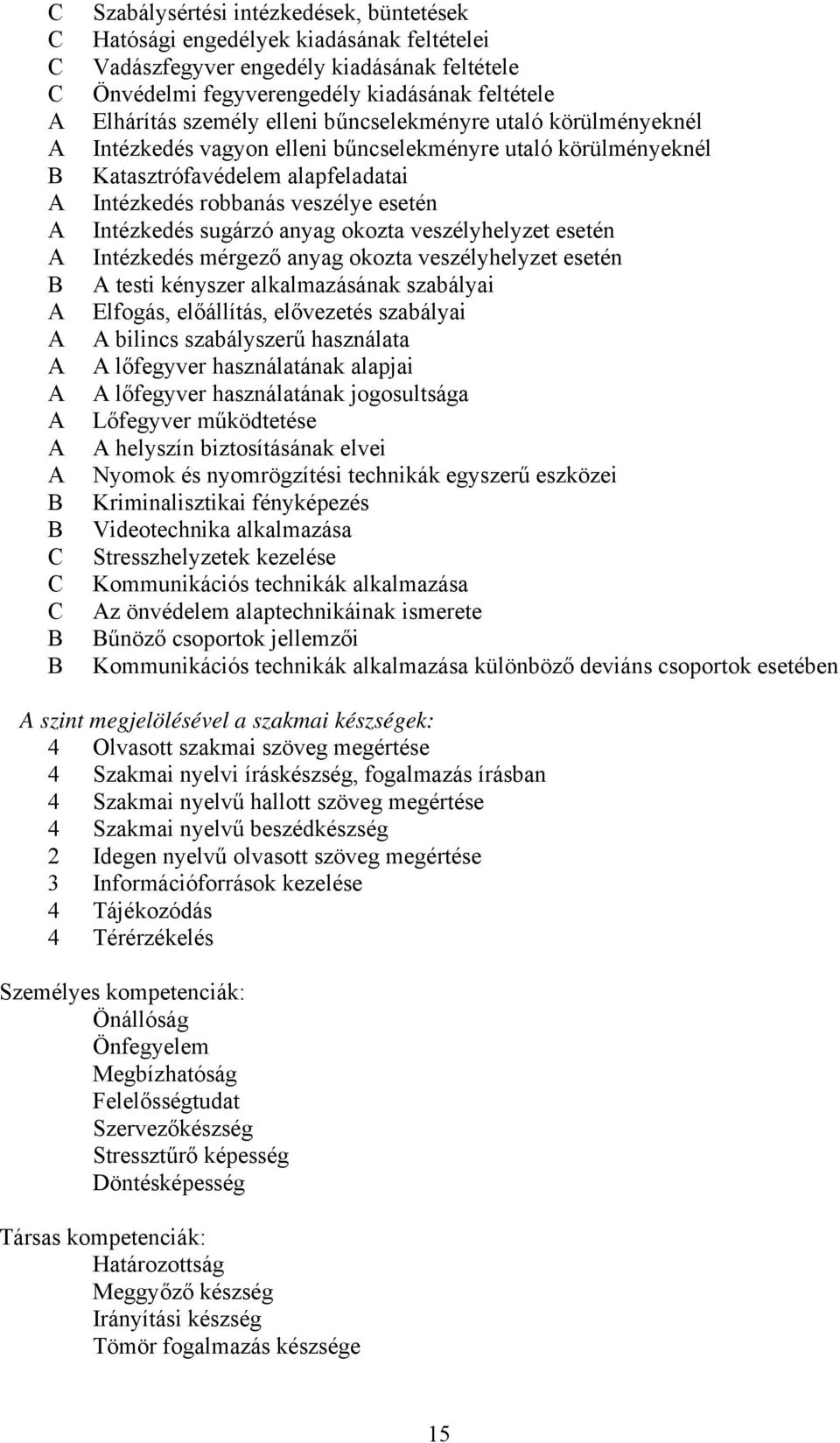 veszélyhelyzet esetén Intézkedés mérgező anyag okozta veszélyhelyzet esetén testi kényszer alkalmazásának szabályai Elfogás, előállítás, elővezetés szabályai bilincs szabályszerű használata lőfegyver