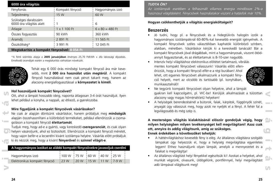 áfa lakossági díjszabás. Emelkedô áramdíjak esetén a megtakarítás várhatóan növekszik. Tehát egy 6 000 órás minôségi kompakt fénycsô ára már kevesebb, mint 2 000 óra használat után megtérül.