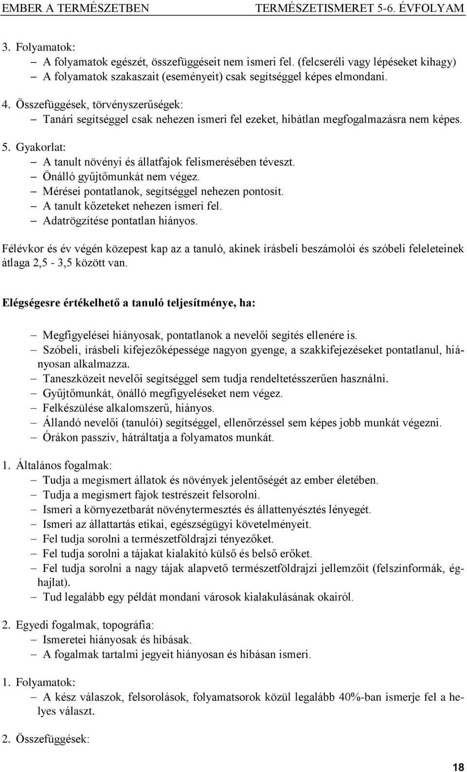 Önálló gyűjtőmunkát nem végez. Mérései pontatlanok, segítséggel nehezen pontosít. A tanult kőzeteket nehezen ismeri fel. Adatrögzítése pontatlan hiányos.