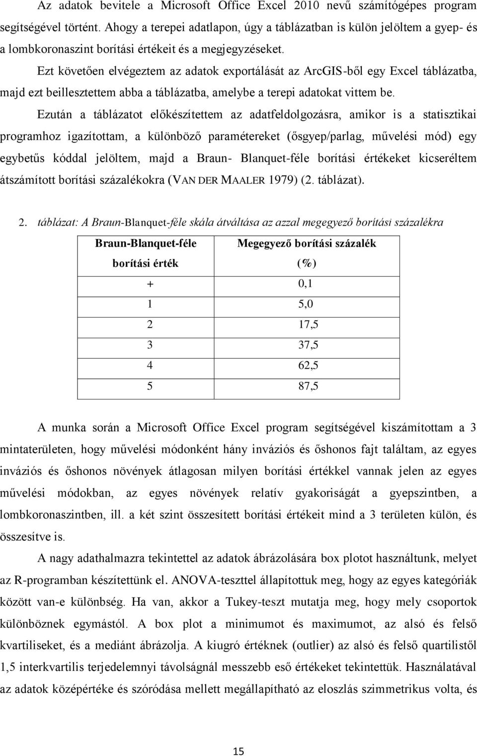 Ezt követően elvégeztem az adatok exportálását az ArcGIS-ből egy Excel táblázatba, majd ezt beillesztettem abba a táblázatba, amelybe a terepi adatokat vittem be.