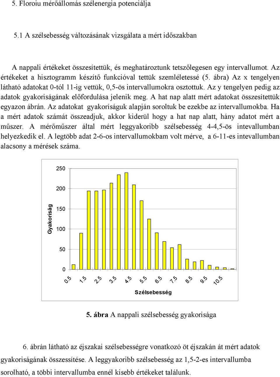 Az y tengelyen pedig az adatok gyakoriságának előfordulása jelenik meg. A hat nap alatt mért adatokat összesítettük egyazon ábrán.