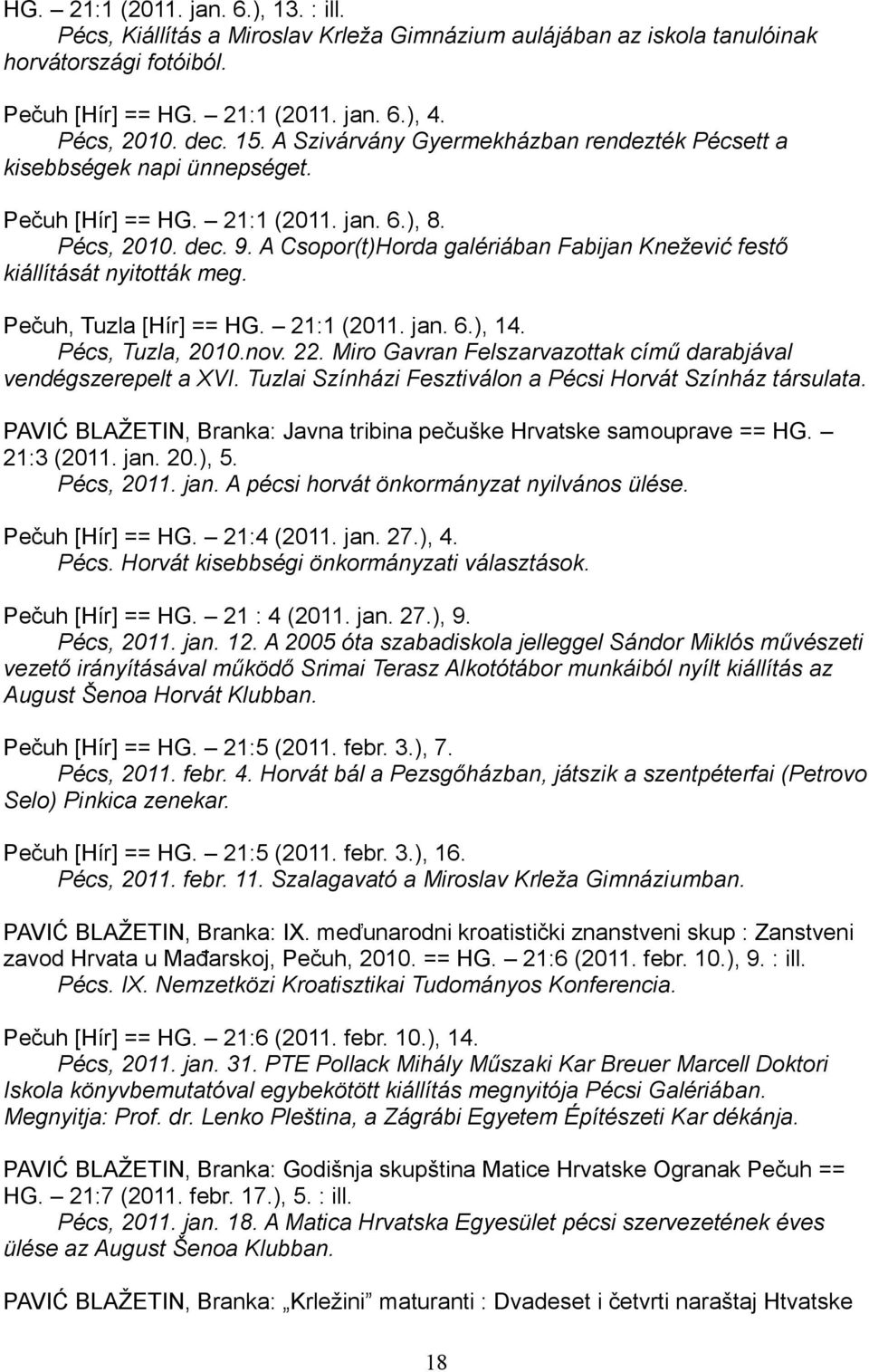 A Csopor(t)Horda galériában Fabijan Knežević festő kiállítását nyitották meg. Pečuh, Tuzla [Hír] == HG. 21:1 (2011. jan. 6.), 14. Pécs, Tuzla, 2010.nov. 22.